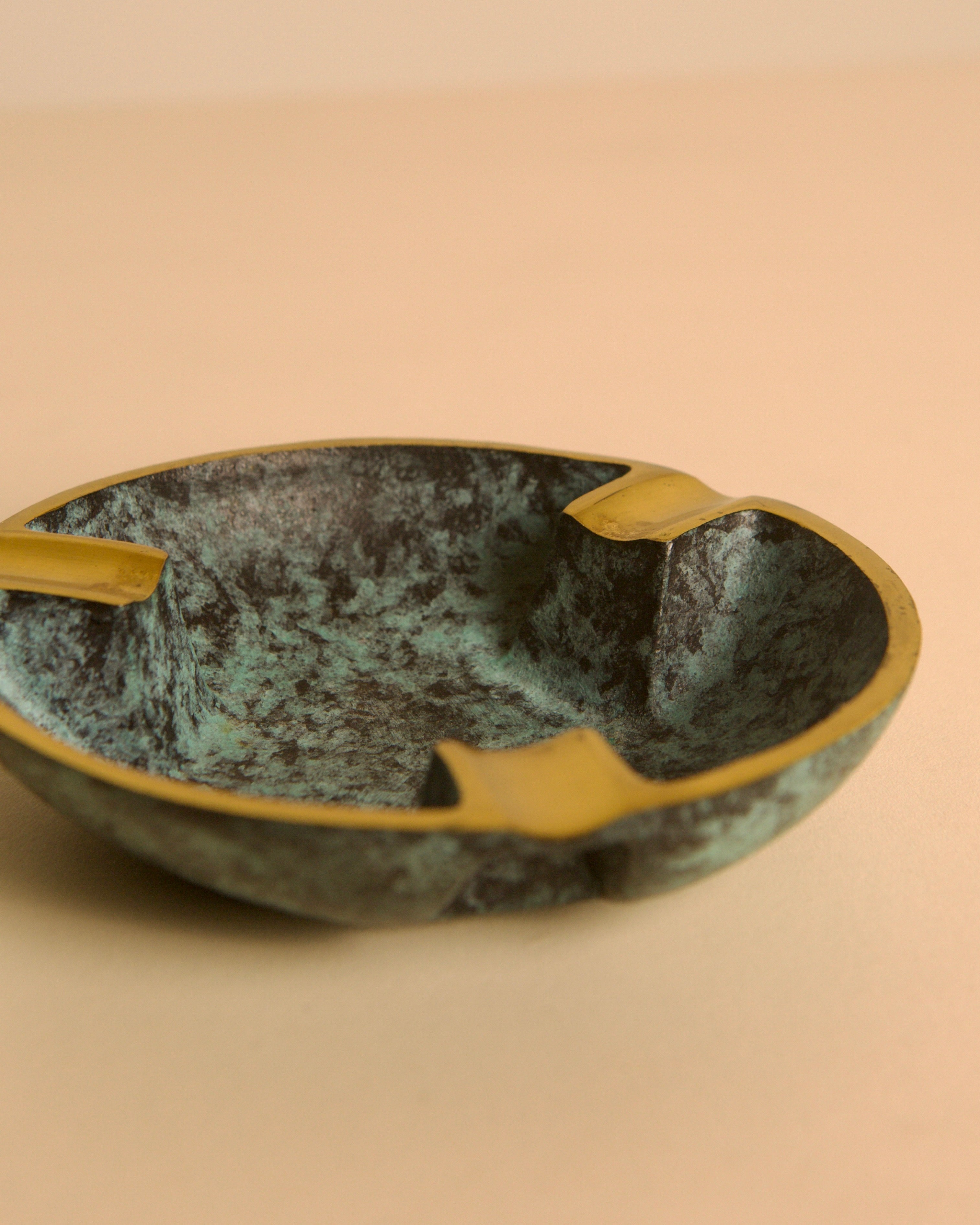 Italian verdigris patinated bronze ashtray, 1940s — lifestyle setting