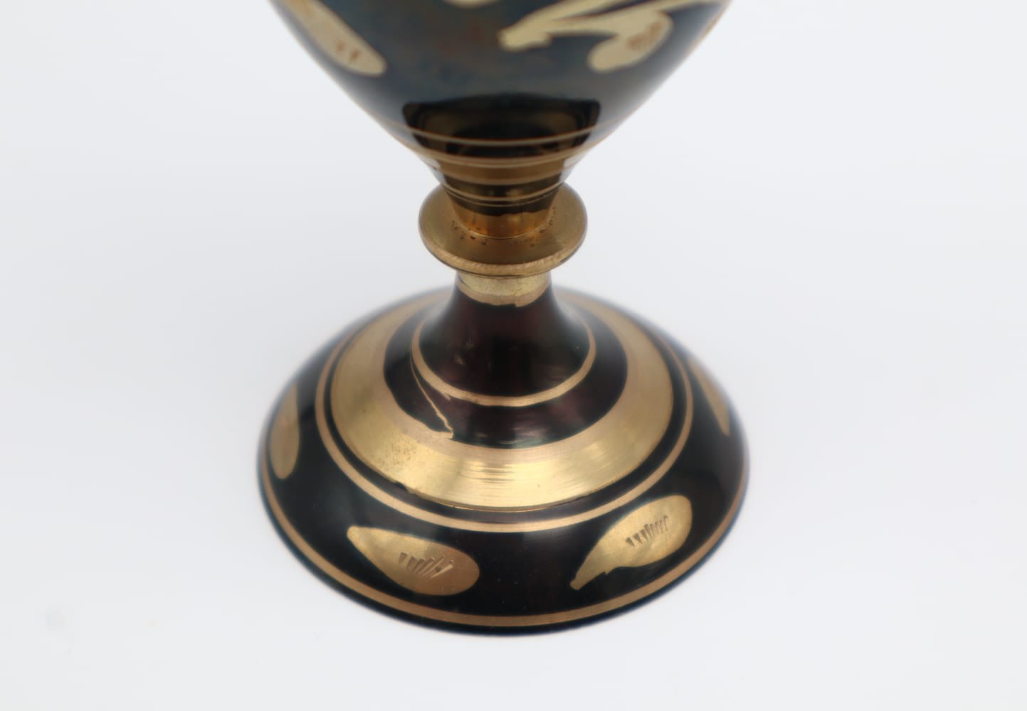 Mid-Century Hand-Etched Brass & Black Lacquered Vase (1970) — side angle