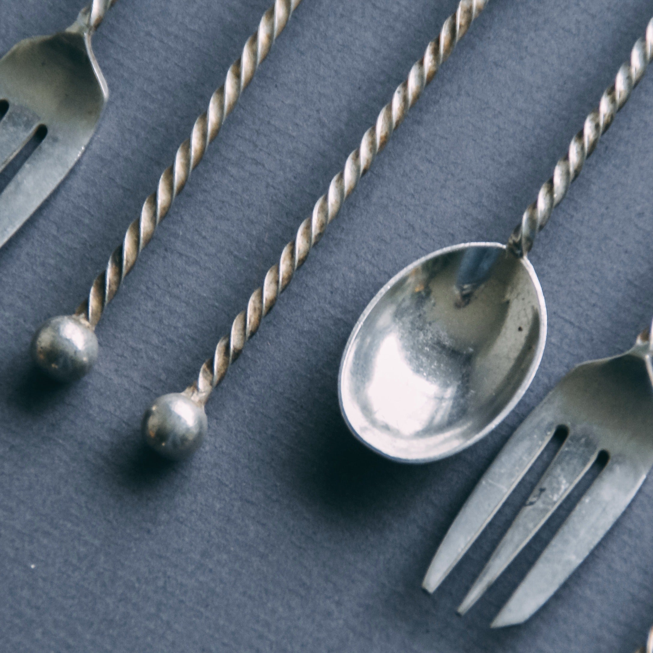 Silver Plated Forks & Spoons (set of 5) — close-up