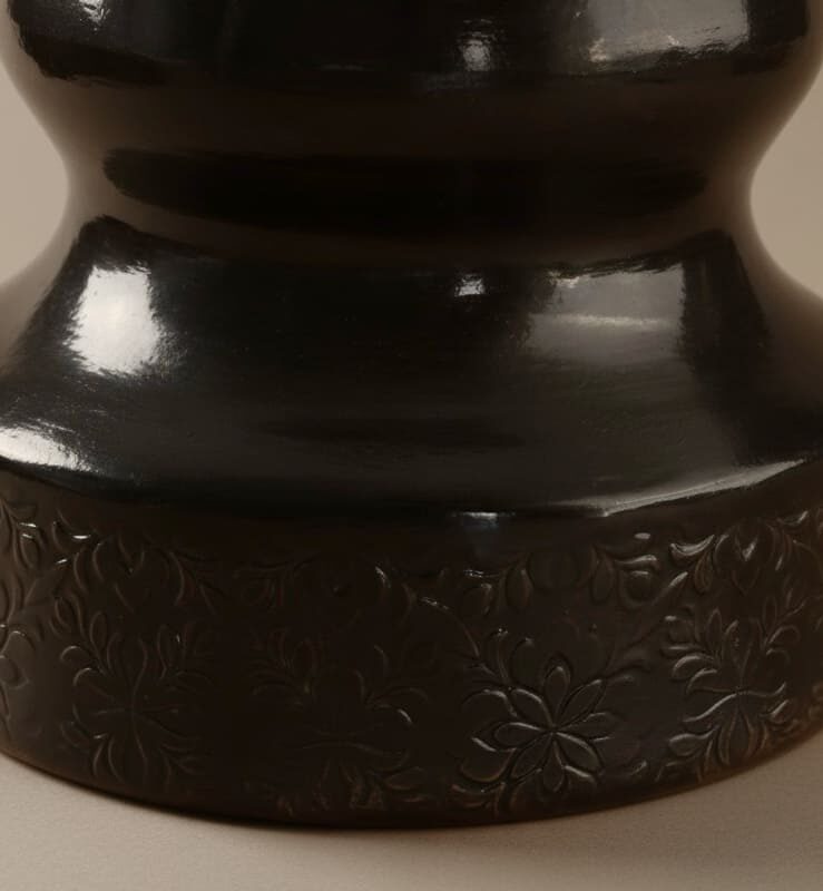 BRUN FONCE Side Table in Ceramic — side angle showing textured black surface