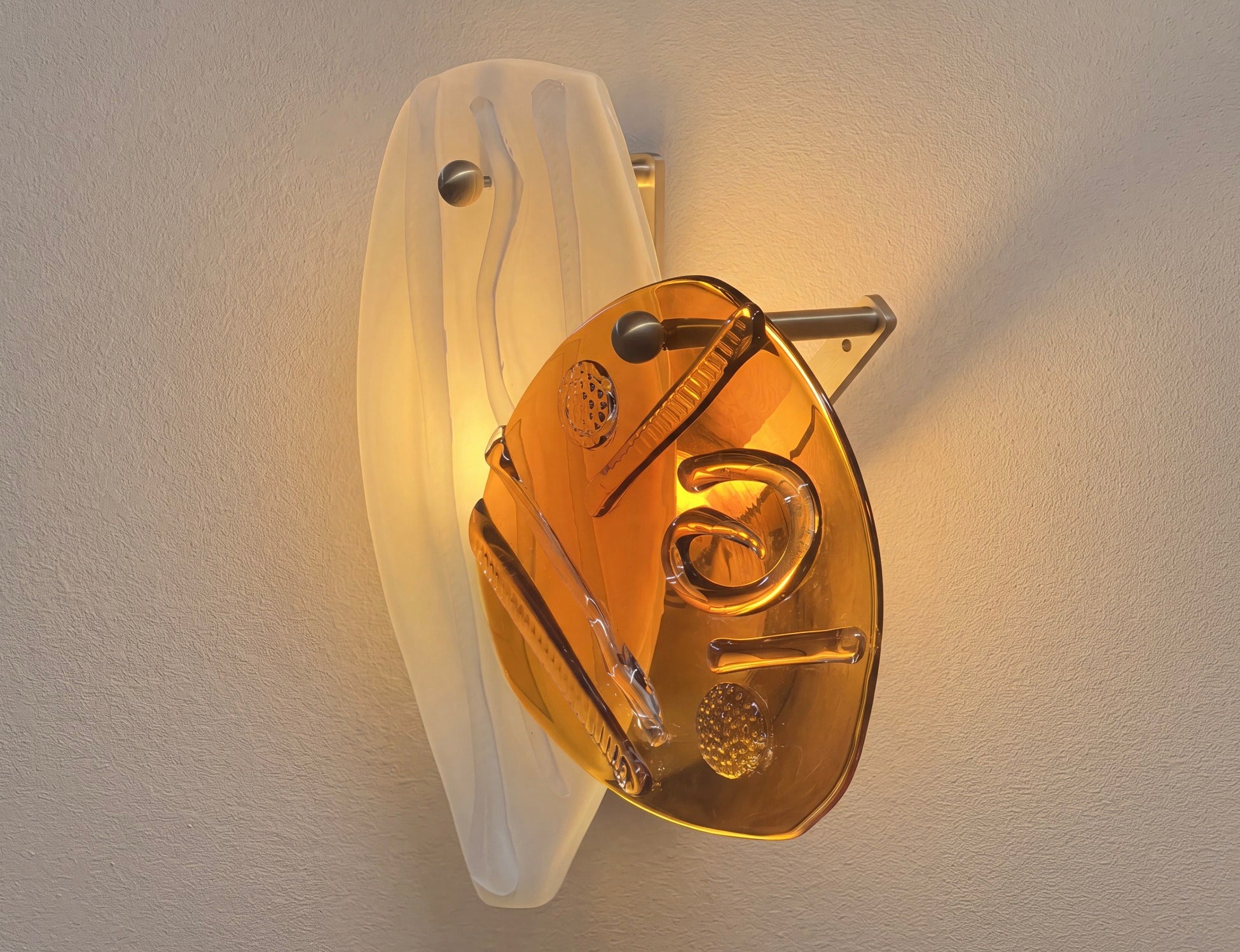 Mouth-Blown Sculptural Wall Light in Glass and metal — close-up