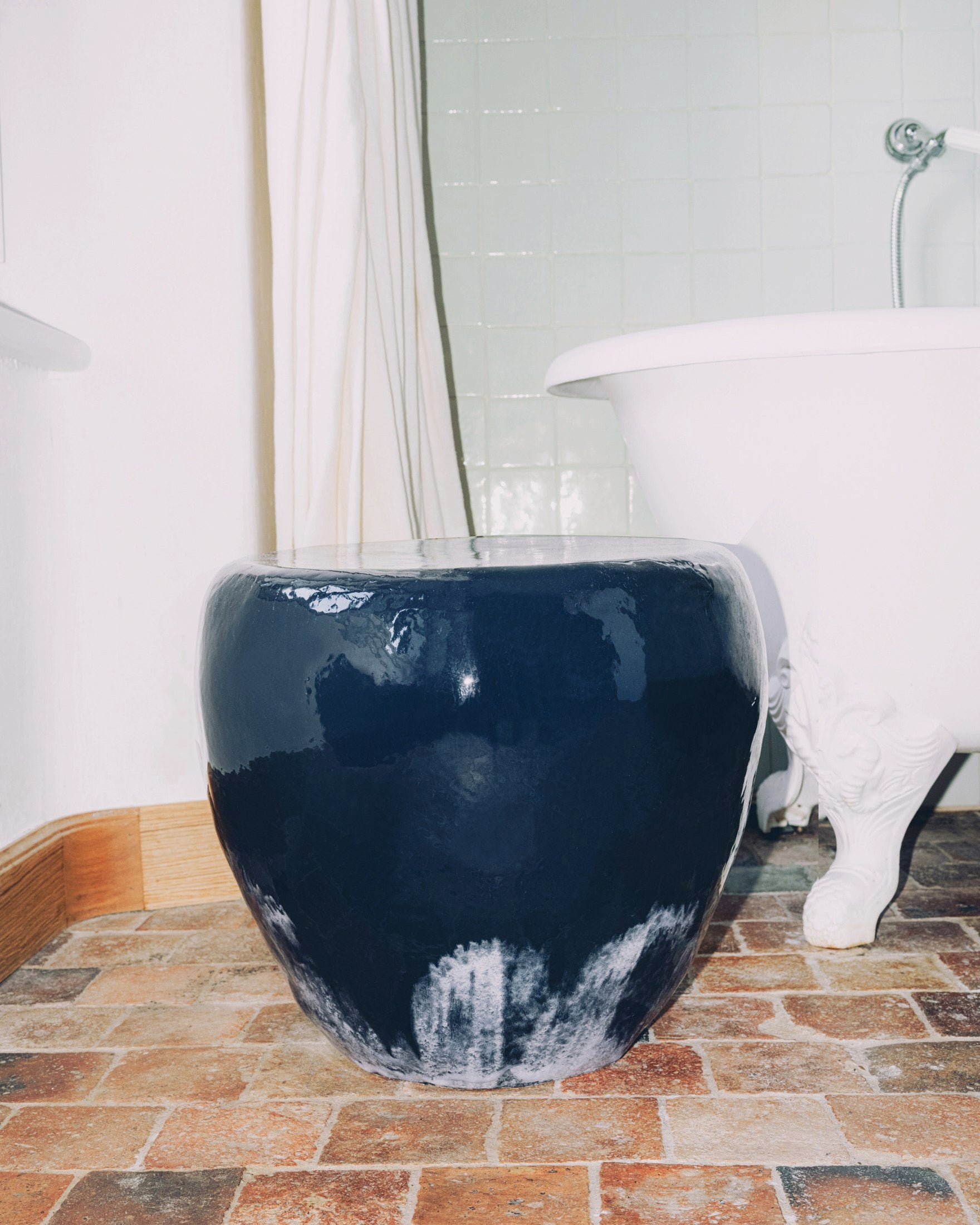 Medium Ceramic Side Table by Project 213A | The Oblist — navy blue, handcrafted