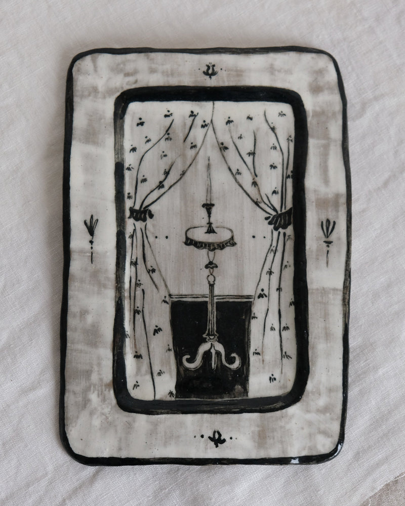 Entrance - Hand Painted Ceramic Plate — close-up of black and white design