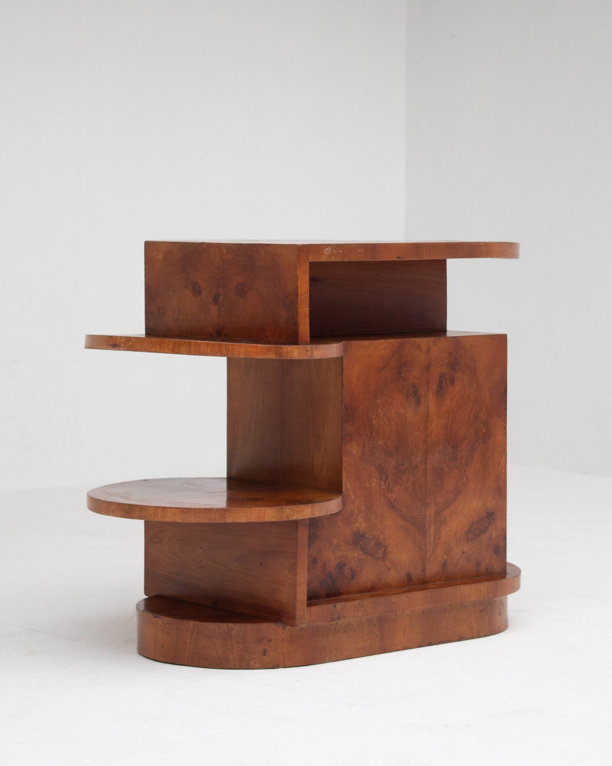 Art Deco Etagere Shelf Unit — close-up of walnut wood finish