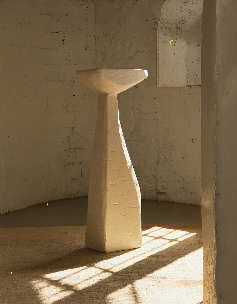 Ruins Totem sculptural side table by Szymon Keller in cream stone