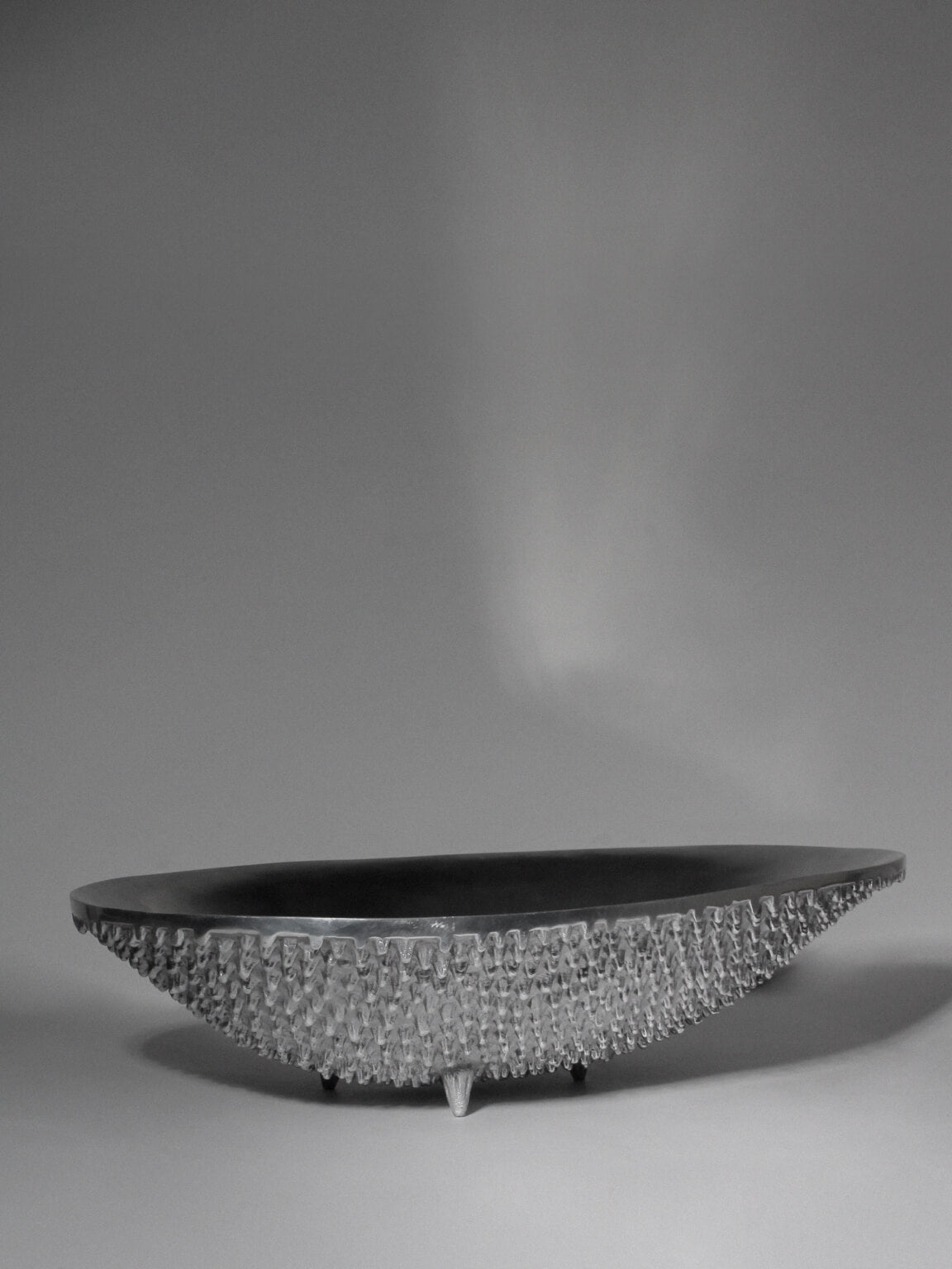 Contemporary Textured Aluminum Bowl On Legs — close-up