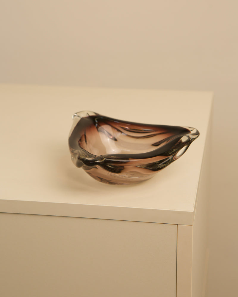 Vintage Murano glass vide-poche bowl with purple amber swirl design