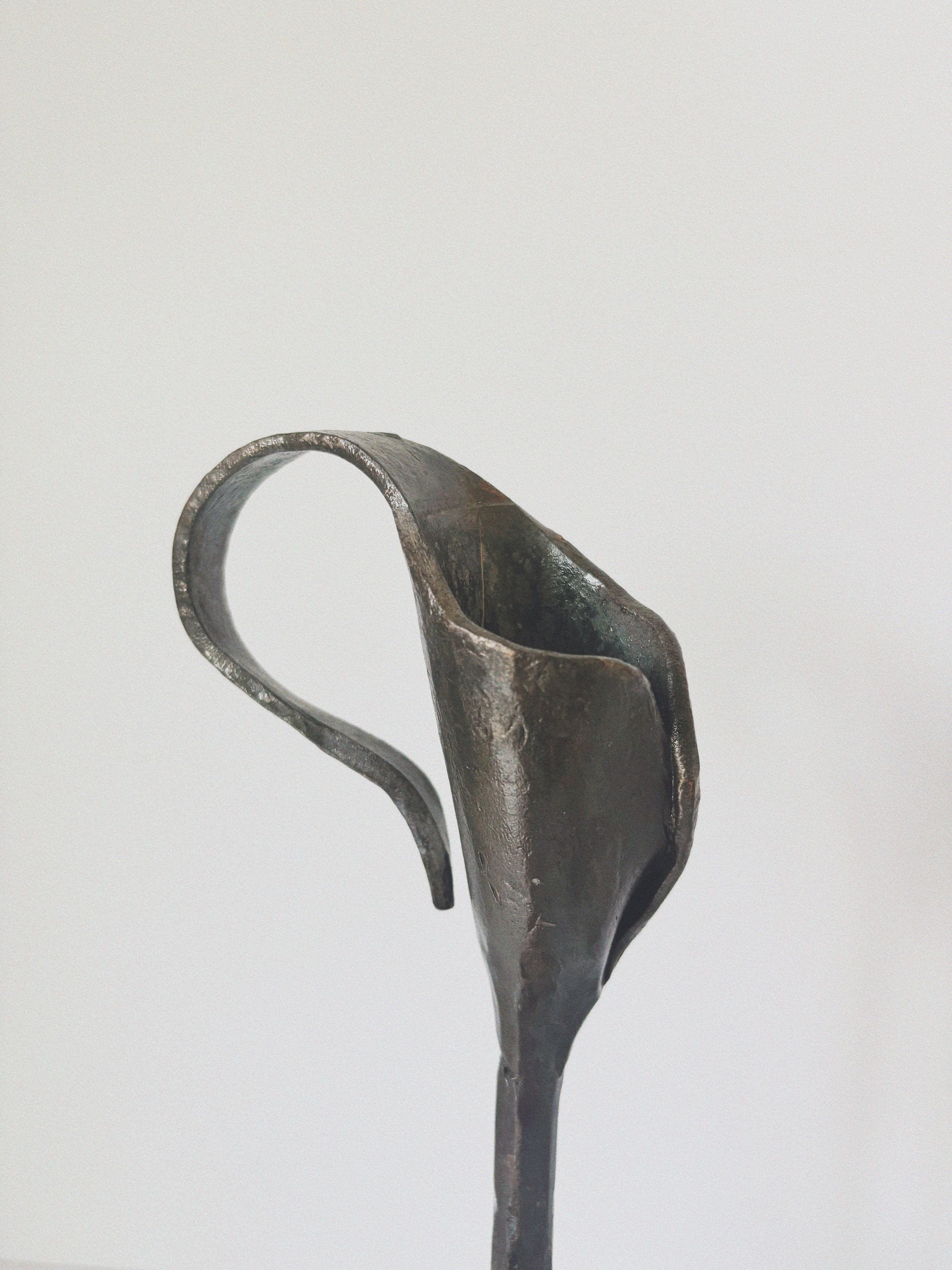 Pair of Forged Steel Artisan Candleholders, Poland — side angle