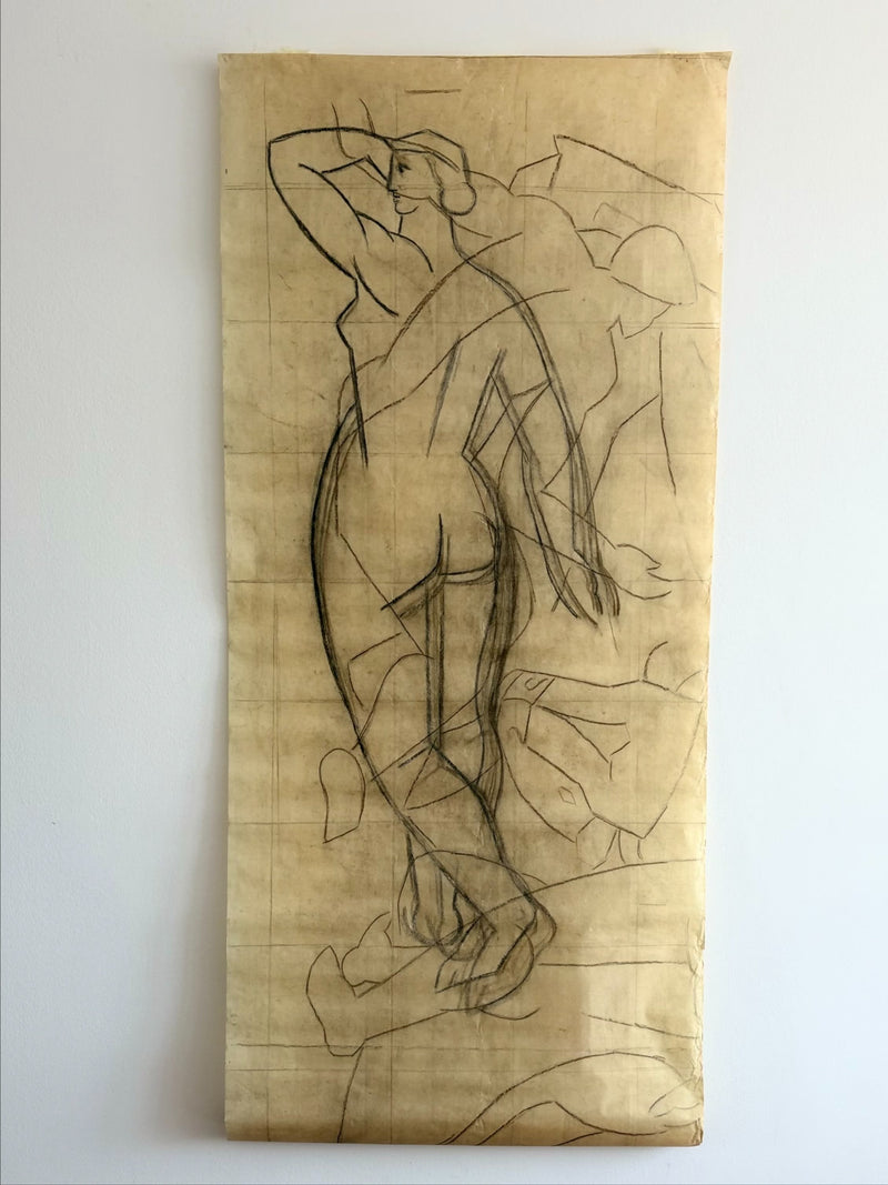 Monumental Art Deco Mural Drawing by Emile Courtin (1923-1997), France, late 1940s by OBJECT AGENCY | The Oblist