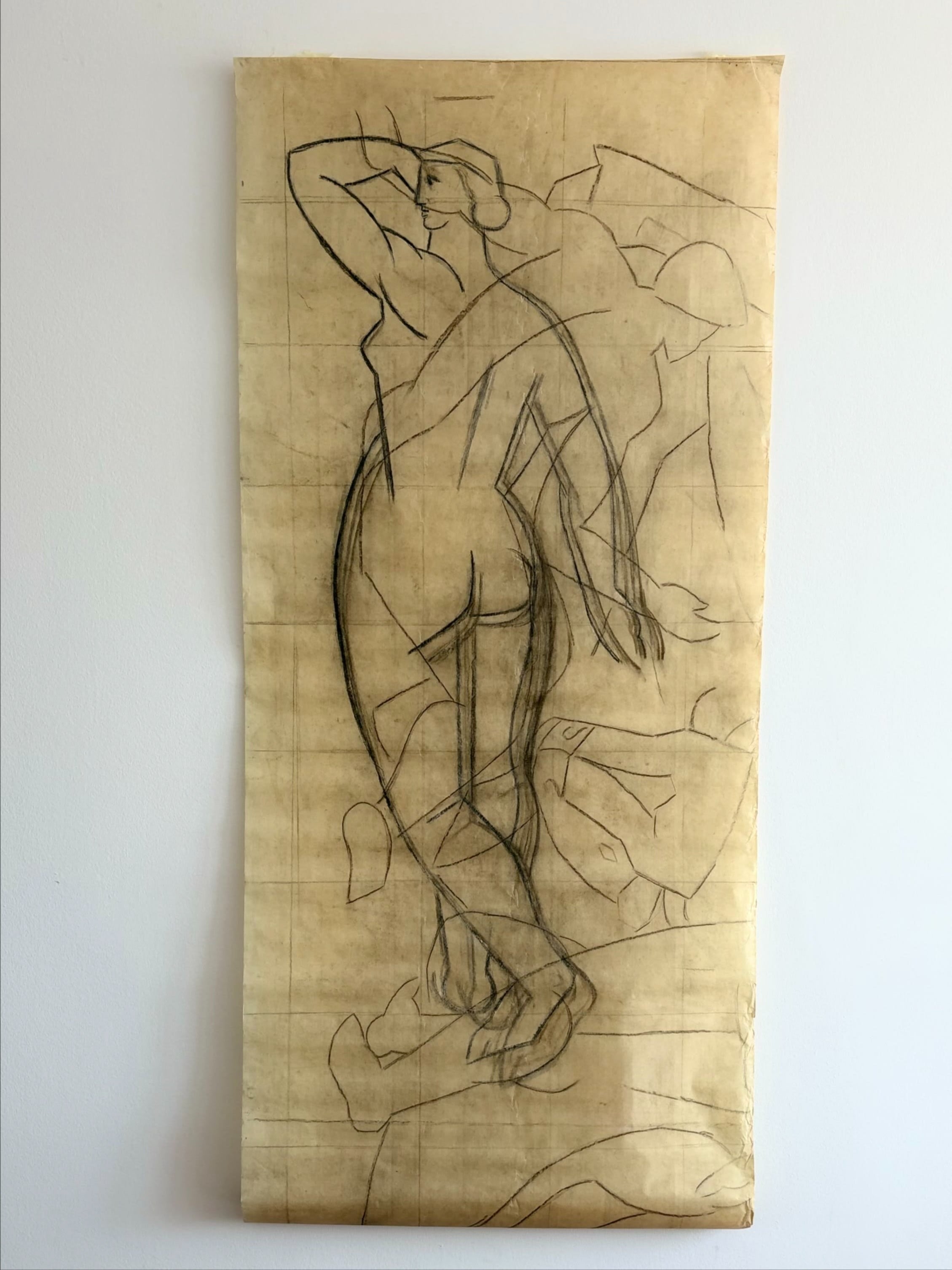 Monumental Art Deco Mural Drawing by Emile Courtin (1923-1997), France, late 1940s by OBJECT AGENCY | The Oblist