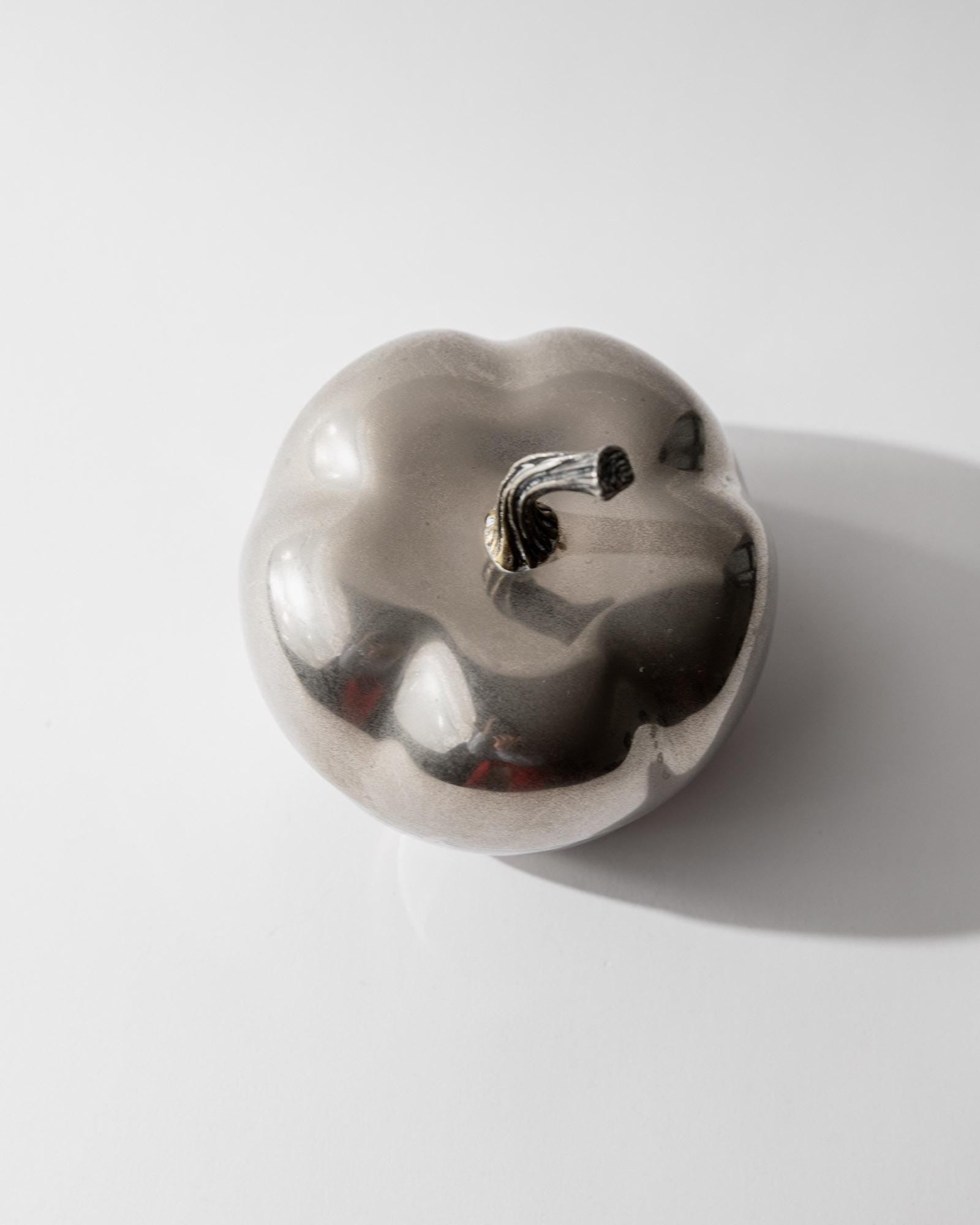 1970s Silver Plated Pumpkin Box — top view highlighting shiny silver surface