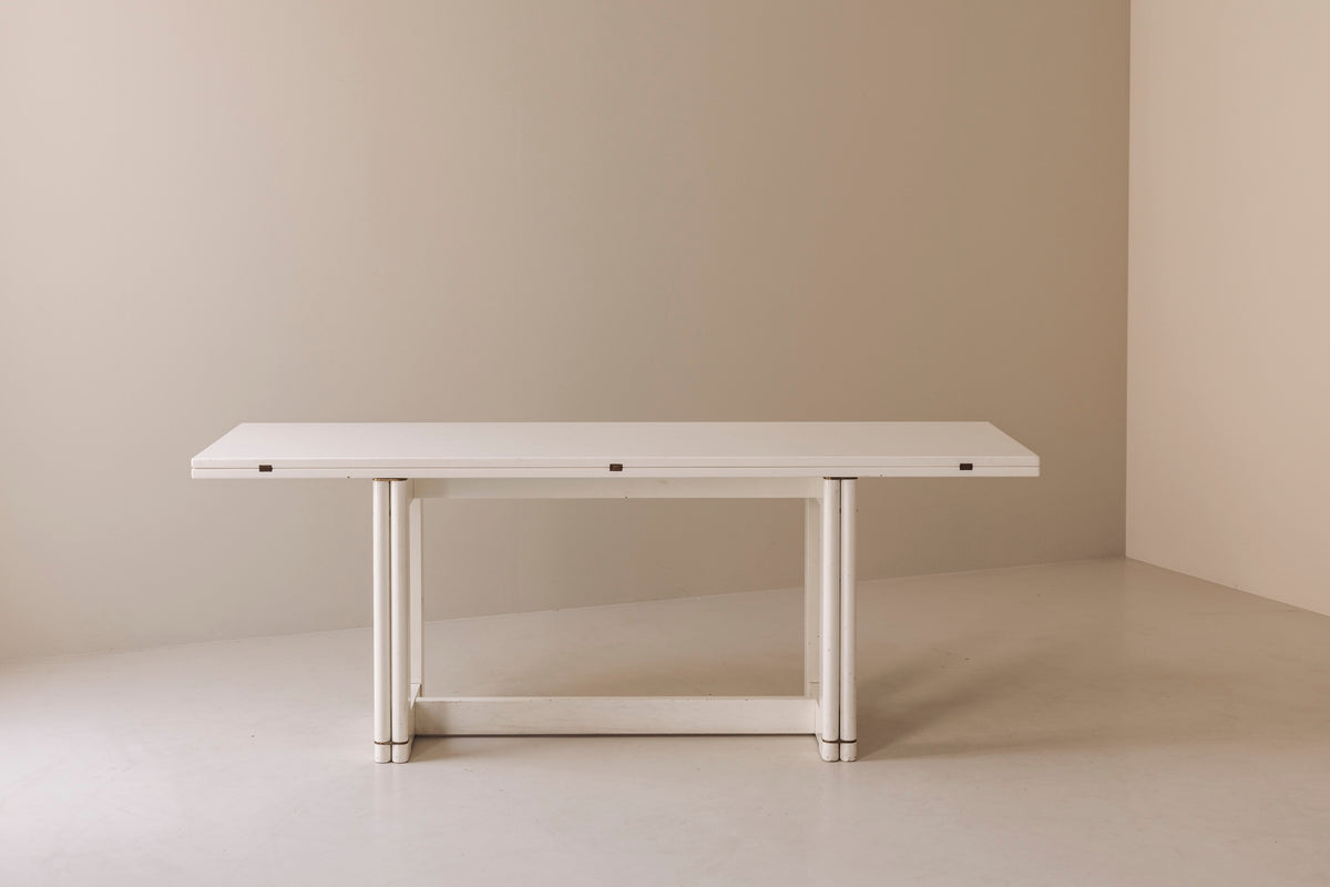 Italian White Lacquered Folding Table with Brass Details, 1960s by Modern Living | The Oblist
