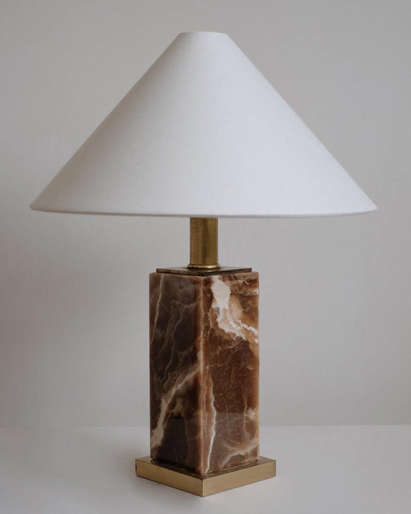 Onyx Table Lamp — close-up of onyx base with brass accents