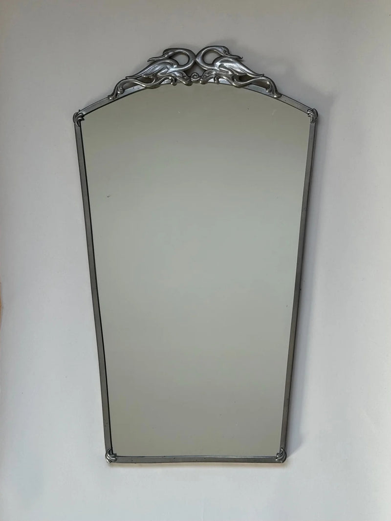 Swedish Grace Pewter Mirror with Swan Motif, 1930s by Galerie Storm | The Oblist — pewter frame, vintage design