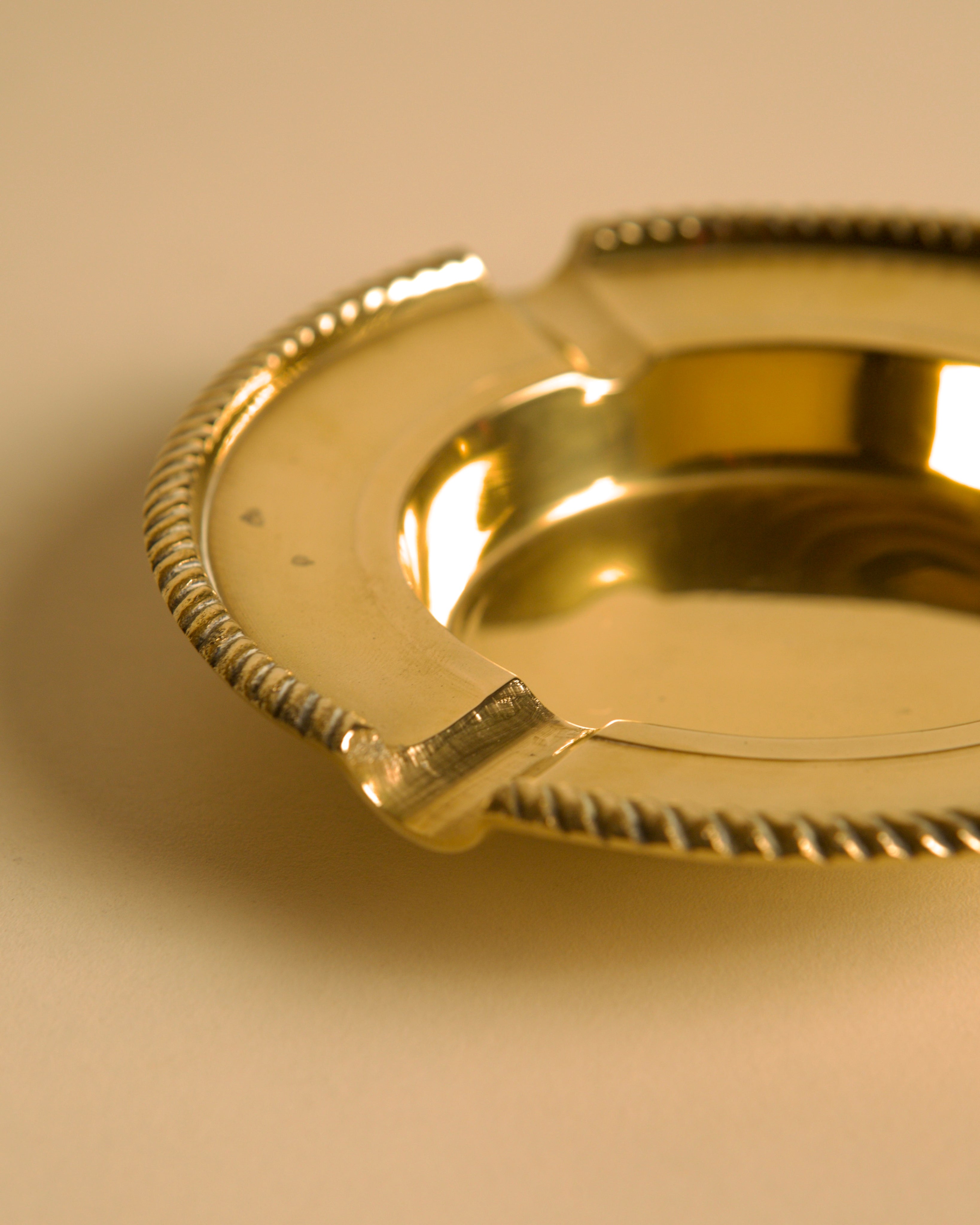 Italian Brass Ashtray DLG Jean Després 60's — angled view highlighting polished brass finish