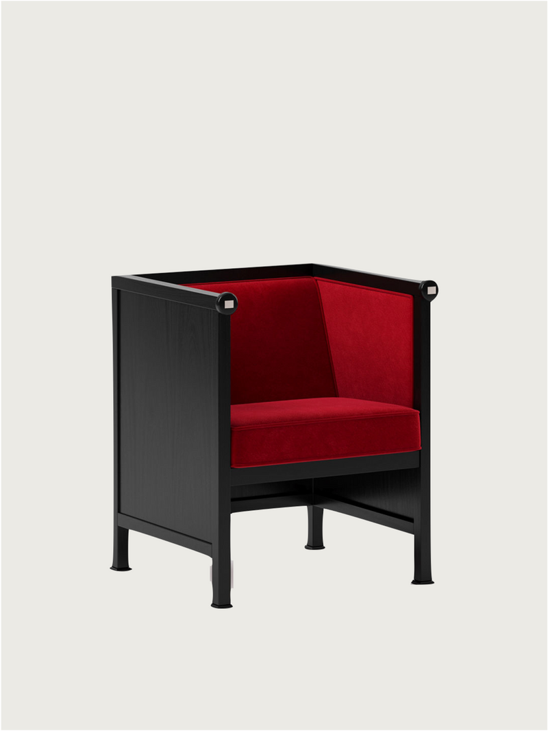 Keys Armchair by Lemon | The Oblist — black wood, red upholstery