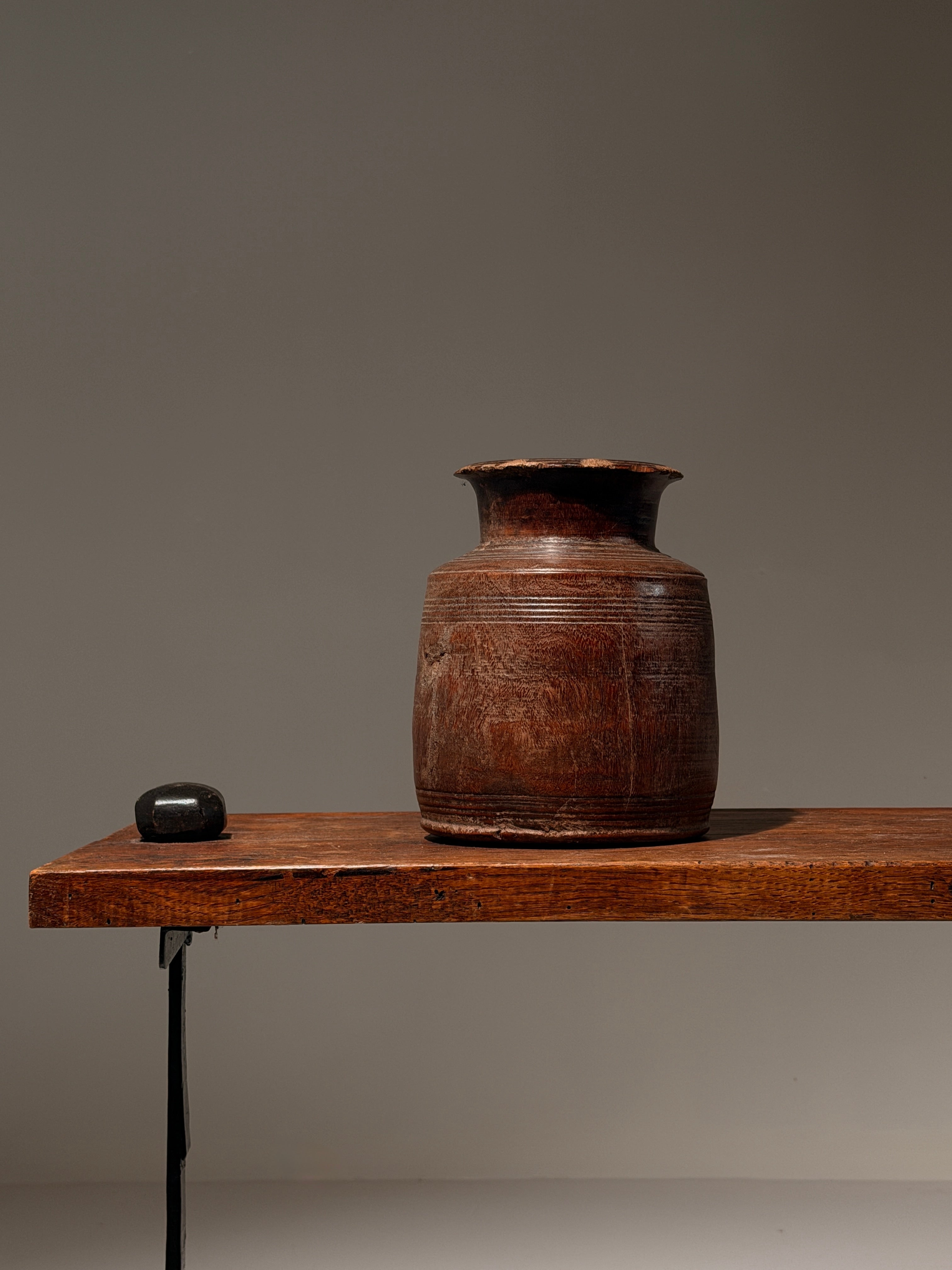 Carved wooden vase, French folk art, early 20th century. — detail view