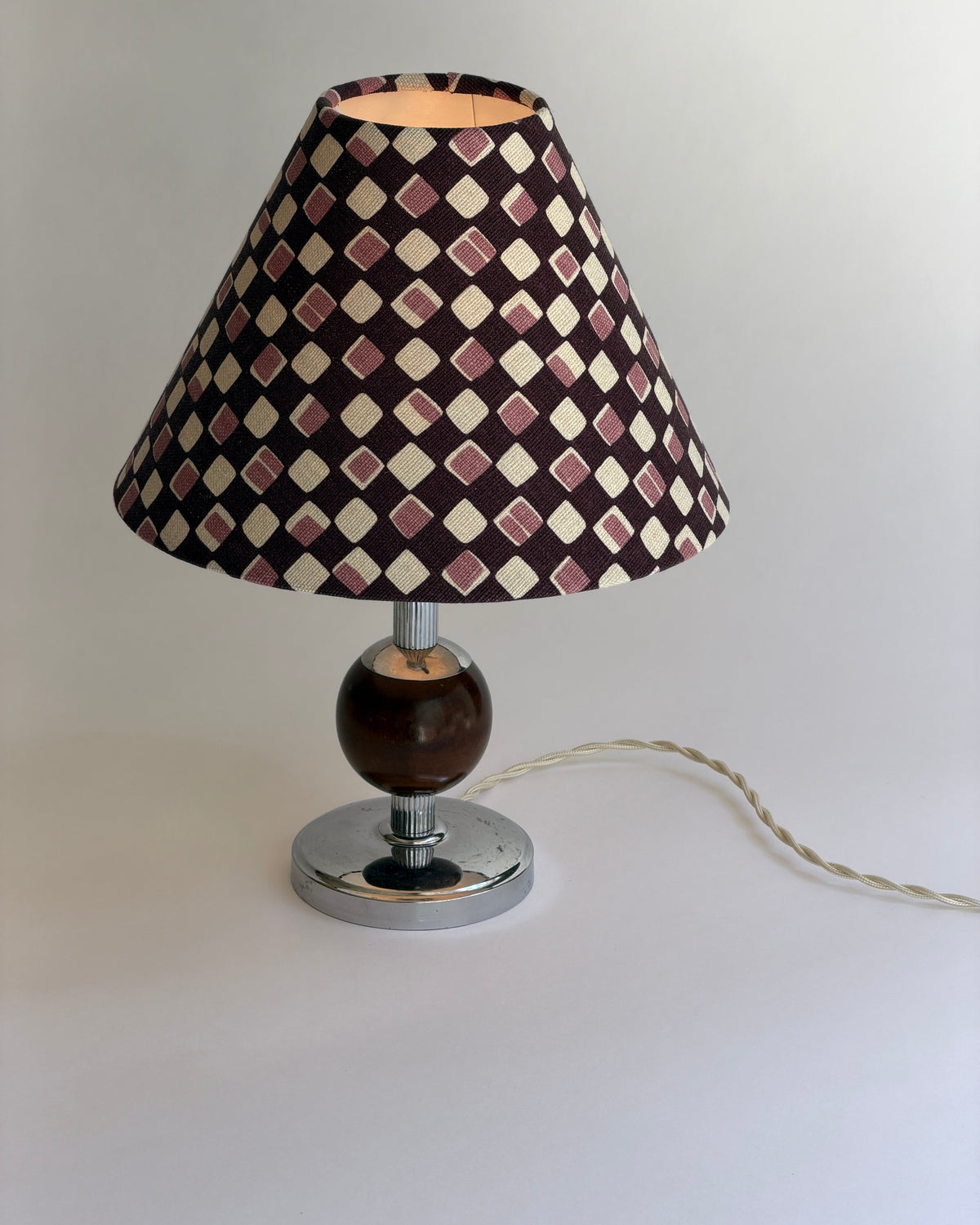 Swedish vintage Art Deco metal and wood table lamp  — side angle