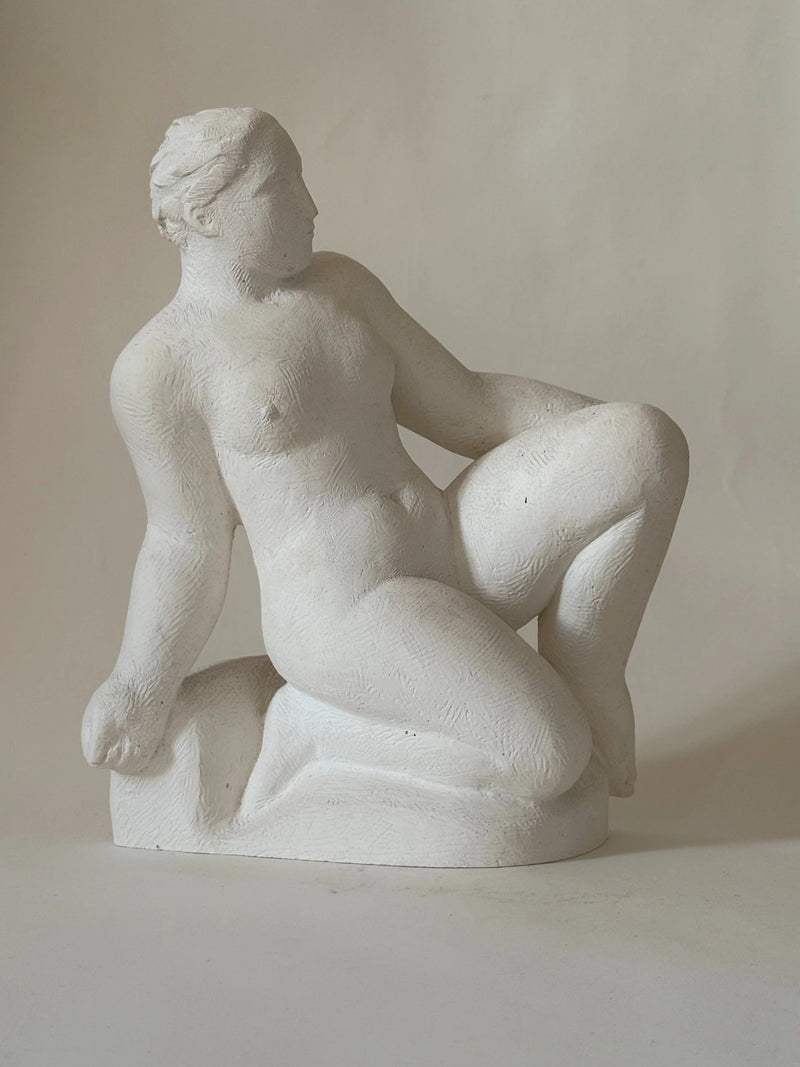 Reclining Female Figure Sculpture no. II, Jan Keustermans by Galerie Storm | The Oblist — handcrafted white plaster