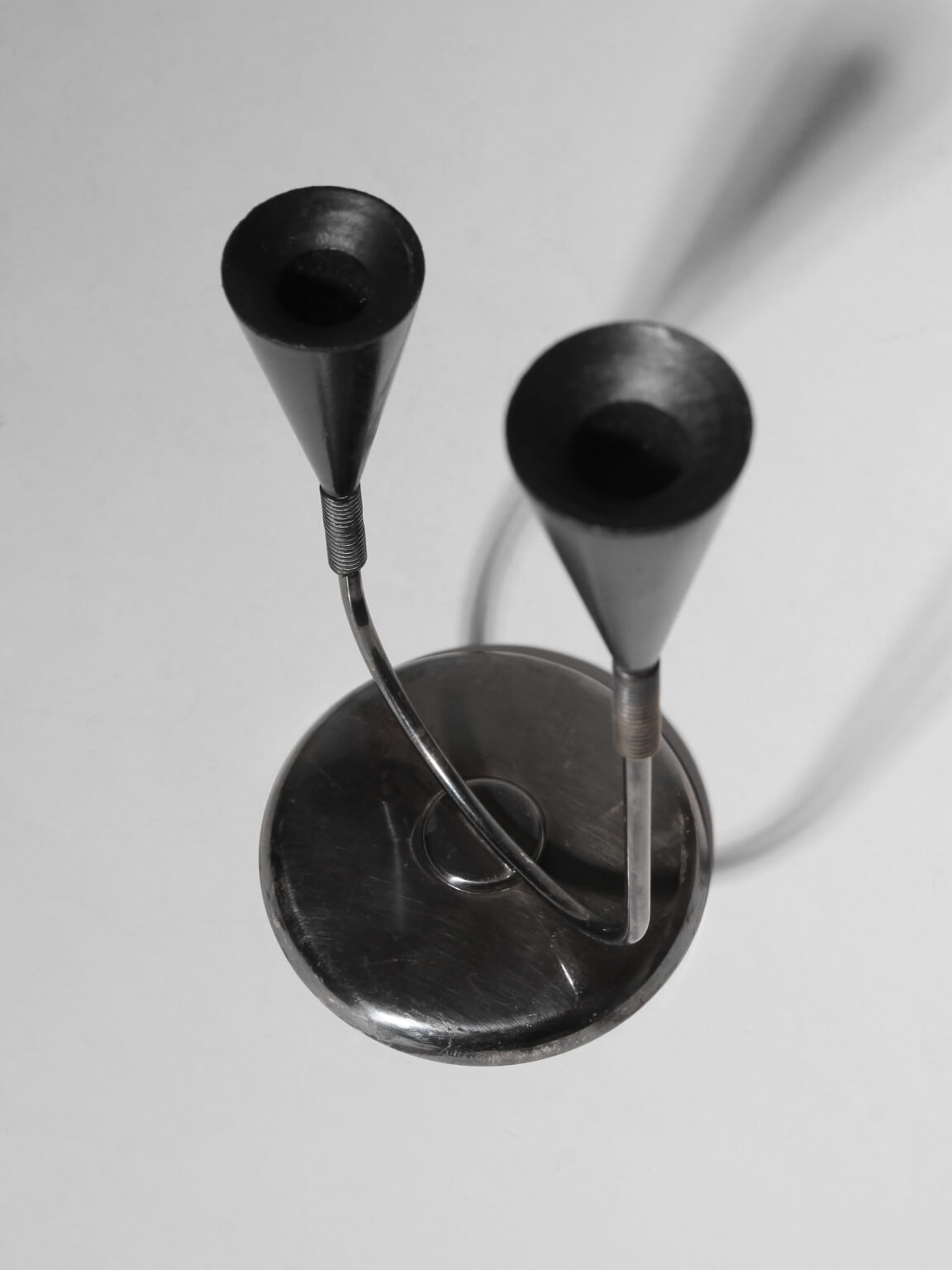 Mid-Century Silver Plated And Wood Candle Holder — detail view