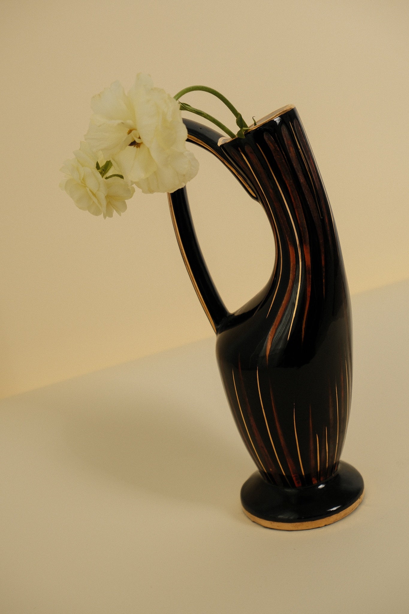 Vintage H. Bequet Quaregnon Hand-Painted Ceramic Vase — side angle