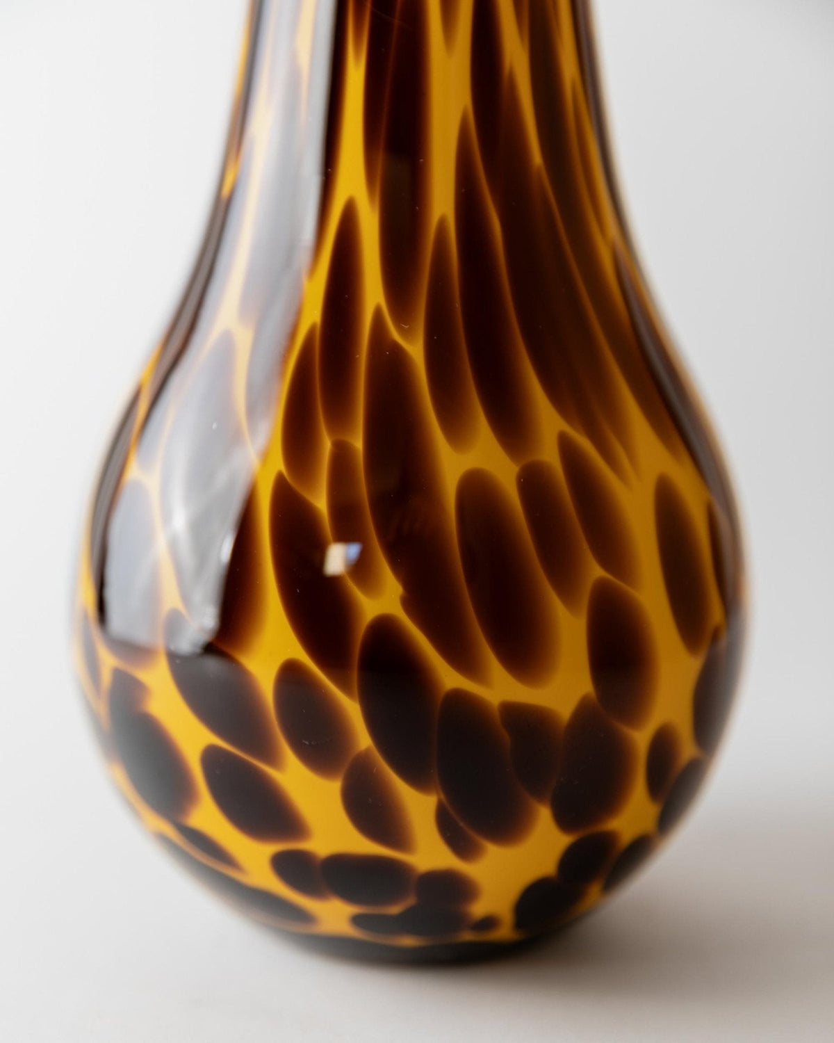 Vintage 1990s Murano Glass Vase, Yellow Art Glass with Brown Dots, Postmodern Italian Design, Sculptural Flower Vase, Elegant Gift Idea — close-up