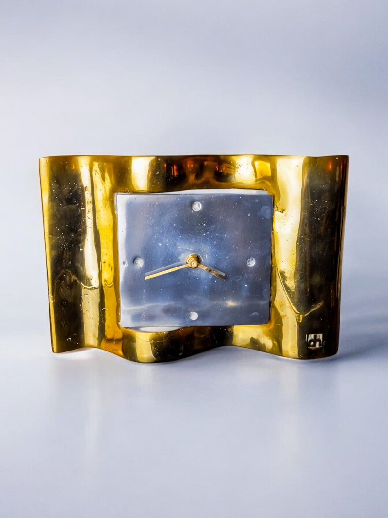 Brutalist Clock by David Marshall, 1970s, Spain by Malamar Studio | The Oblist — gold metal, vintage design