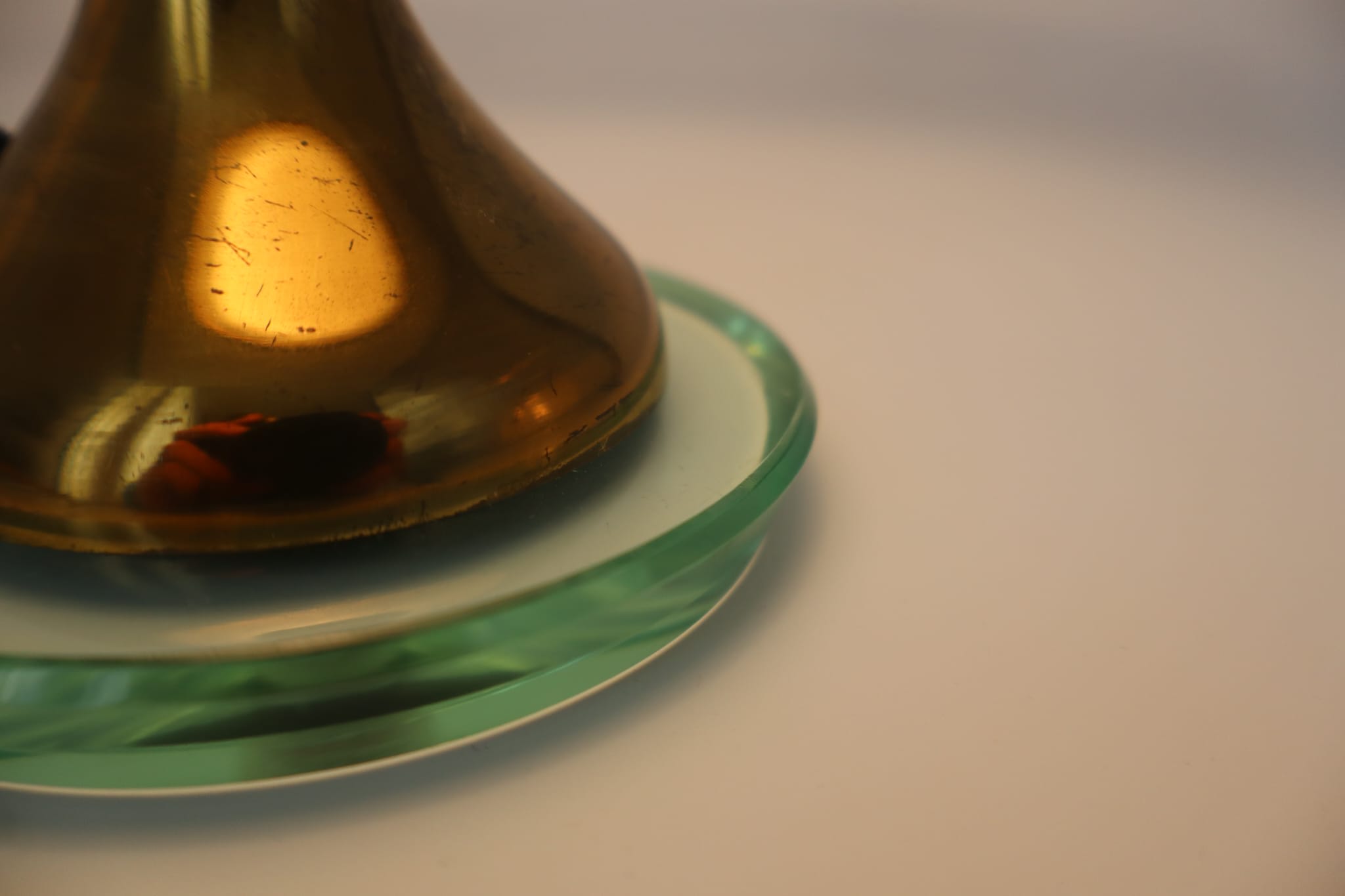 Italian Small Table Lamp, Brass, Glass, Italy, 1940s — close-up of base with glass and brass details