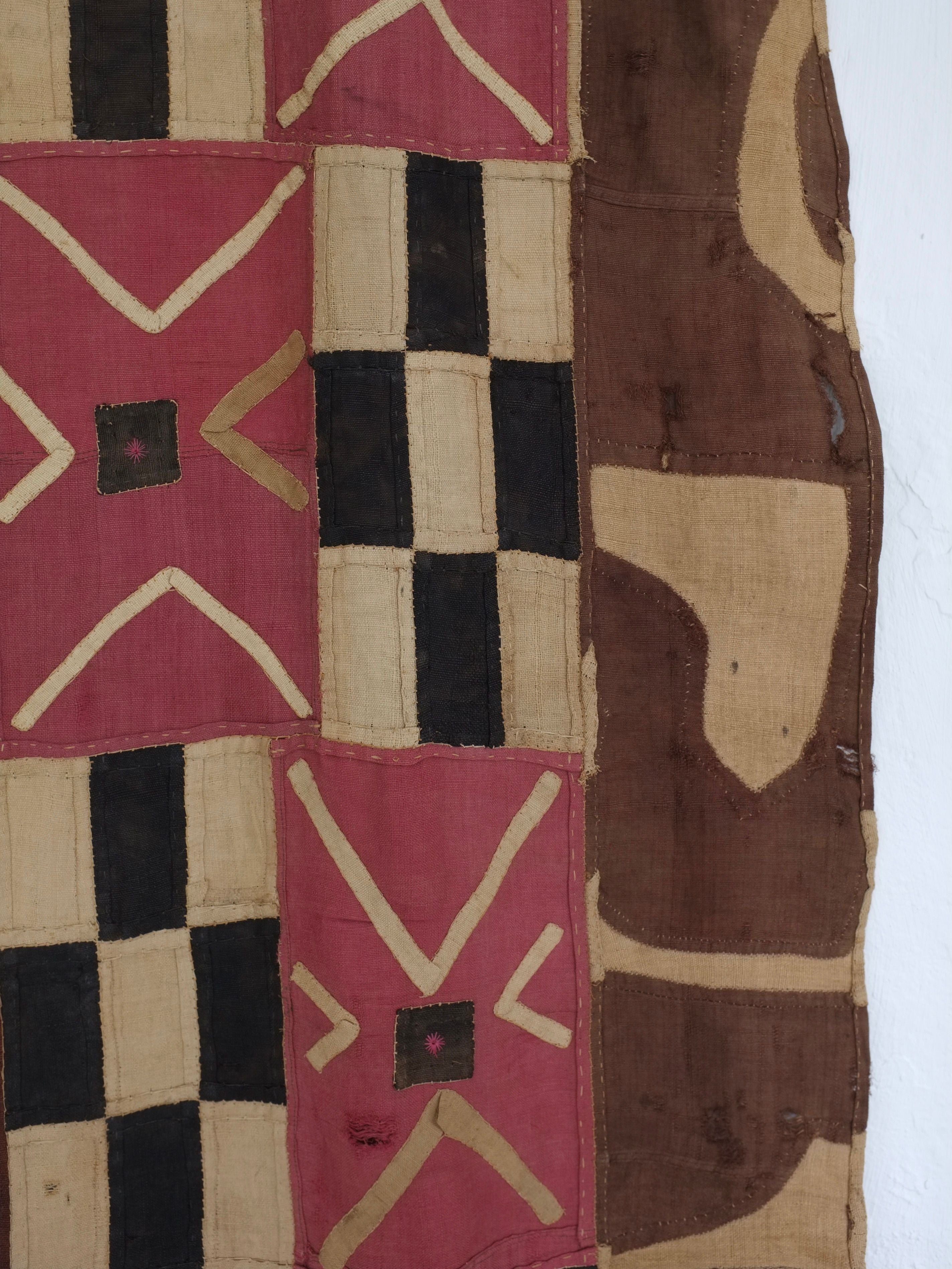 Checkered Textile Wall Hanging, Africa, Mid-Century — top view showing rich colors and patterns