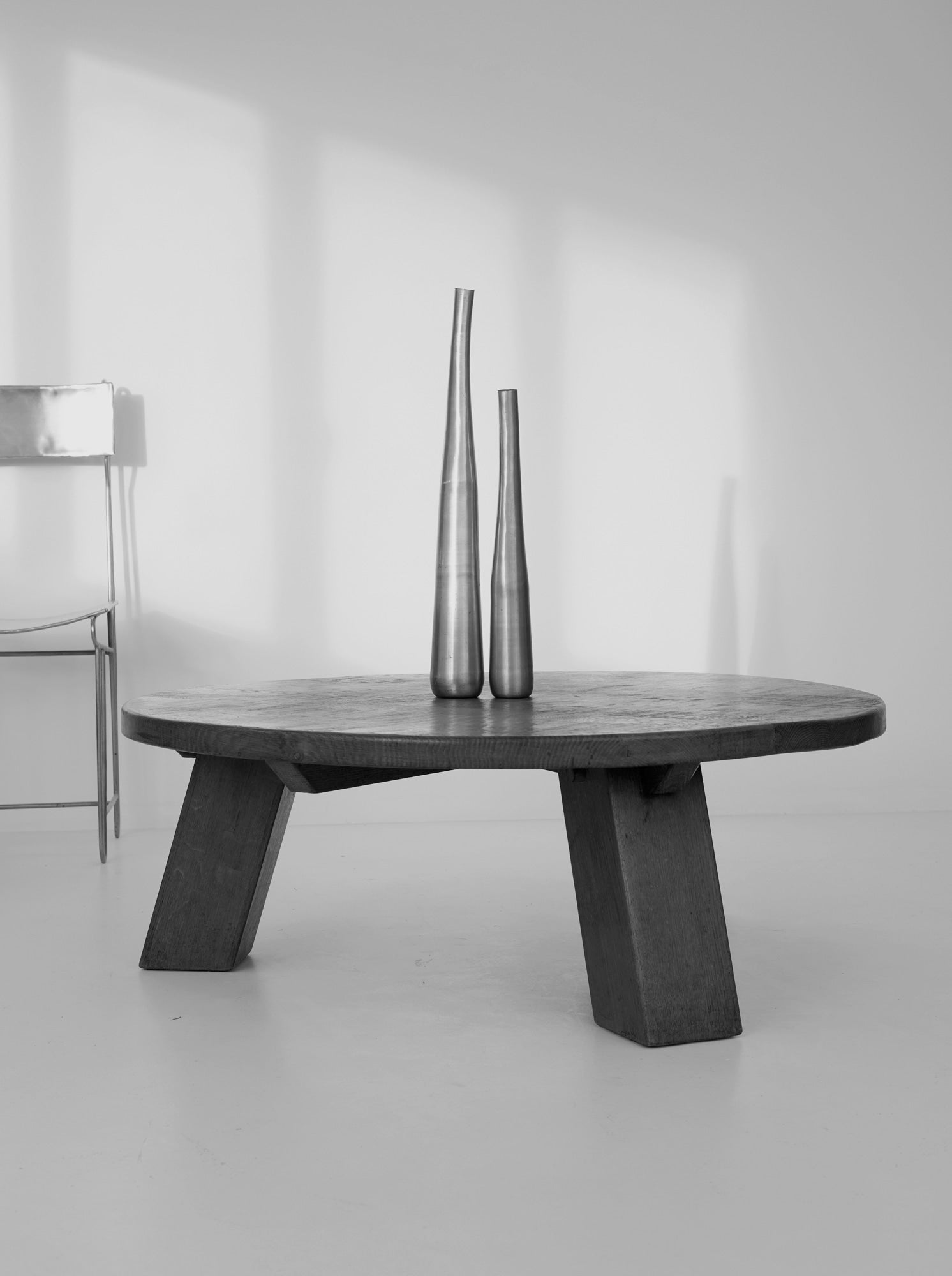Important Brutalist Tripod Coffee Table, Netherlands c. 1960s — lifestyle setting
