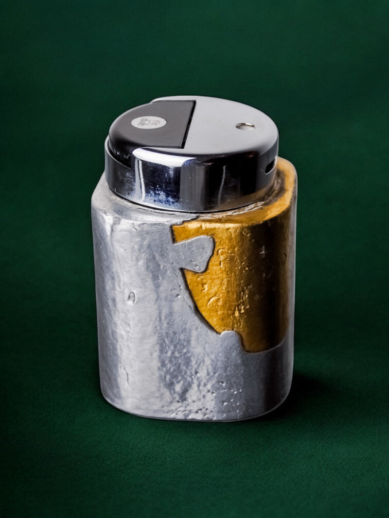 Brutalist lighter by Art3, Brass and aluminum, 1970, Spain by Malamar Studio | The Oblist — metallic finish, vintage design