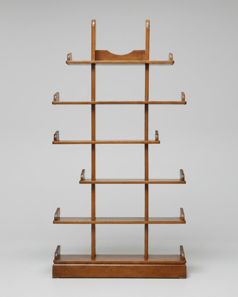 Brutalist Oak Asymmetrical Shelving Unit or Bookcase, The Netherlands, 1970s — detail view