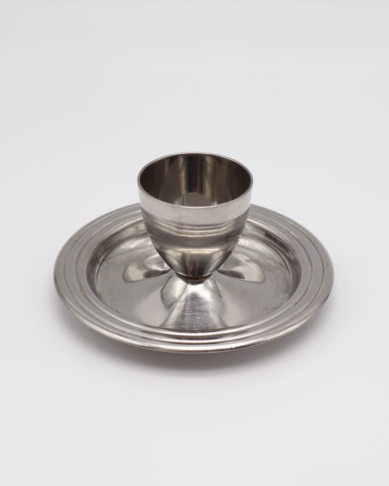 Vintage Stainless Steel Egg Cup – Modernist Saucer Design (c. 1965) by Forma Finds | The Oblist