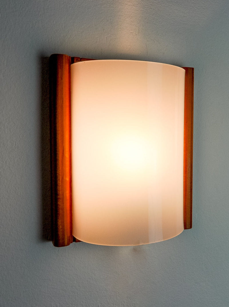 Mediterranean Pine and Methacrylate Sconce 1980's by Malamar Studio | The Oblist — handcrafted wall lamp, warm glow