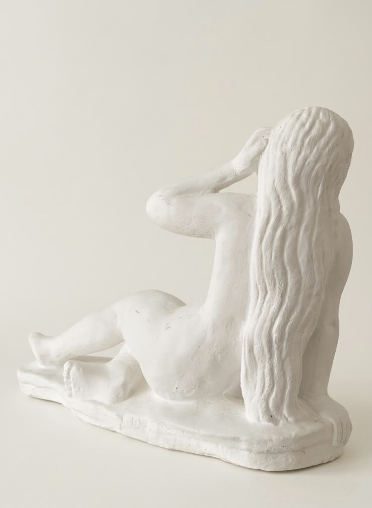 Reclining Nude, Sculpture in Plaster — back view with long hair detail
