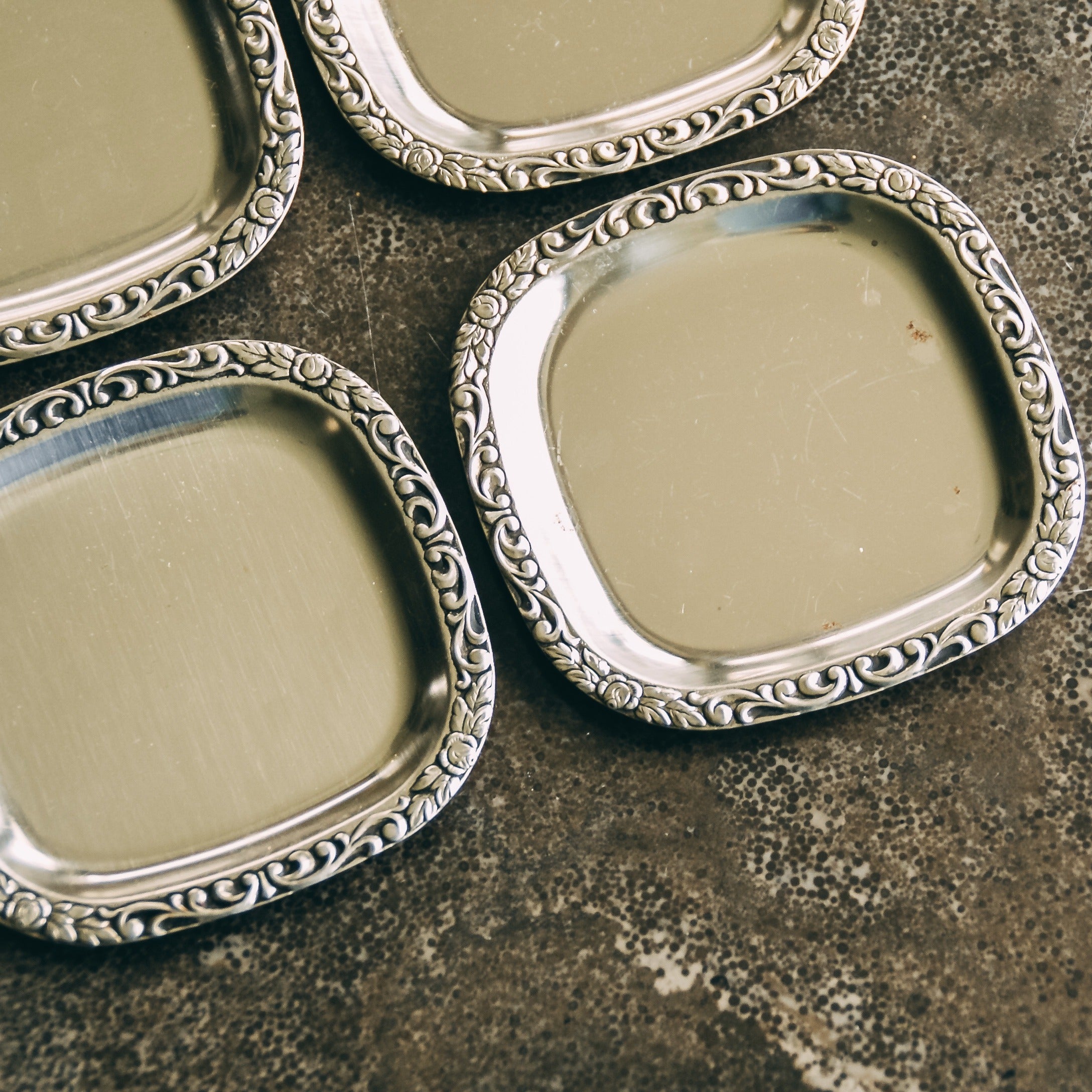 Square Stainless Steel Coasters (set of 6) — detail view