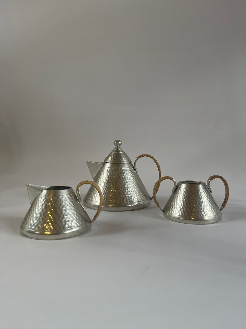 Art Deco Hammered Pewter Tea Set by Maud Vaughan | The Oblist — handcrafted pewter with rope handles