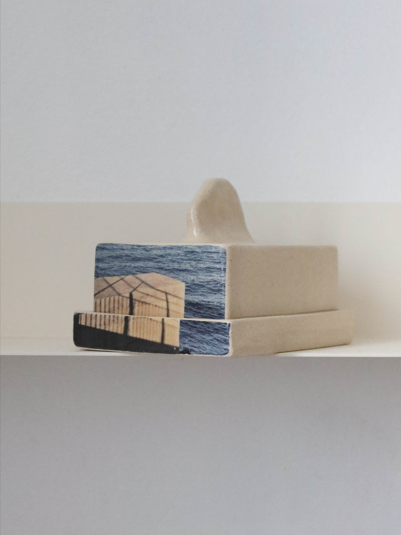 Butter Dish in Stoneware with Marseille Print — detail view