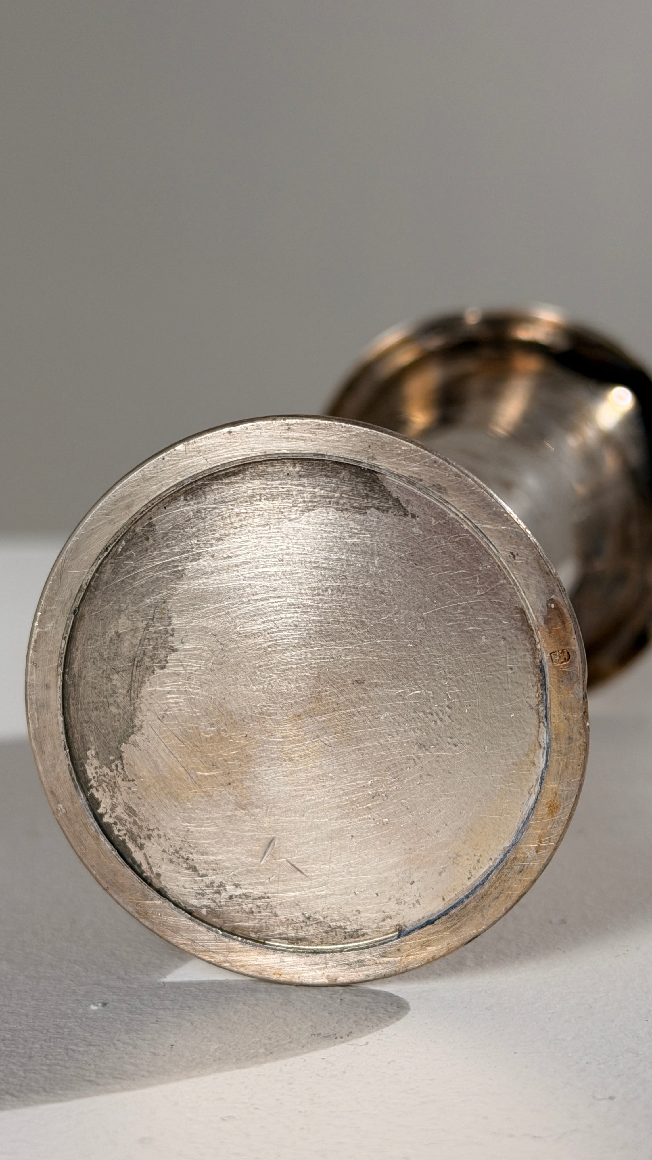 Silver-plated Metal Chalice, France, circa 1930 — bottom view showing polished surface