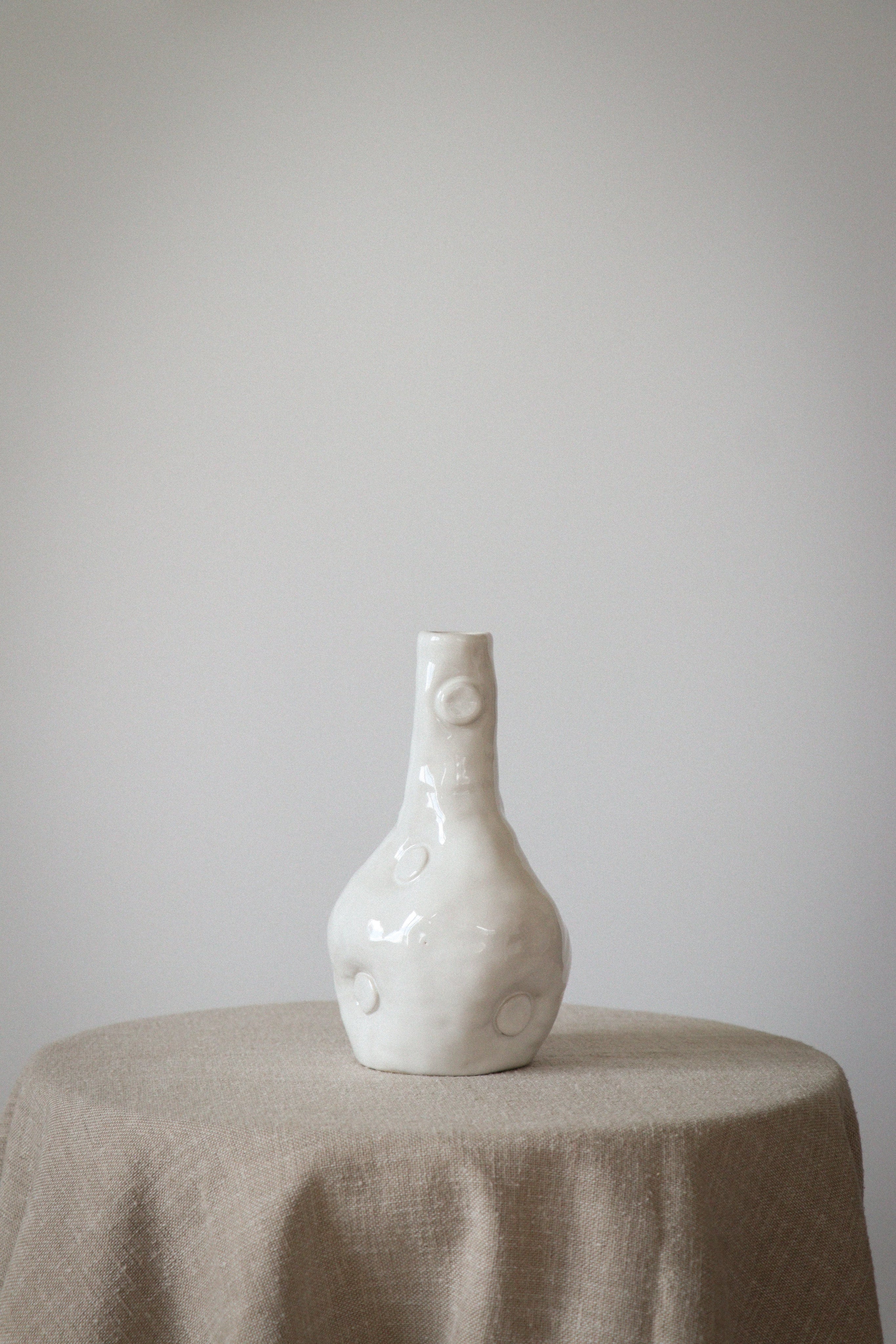 Soft Button White Stoneware Vase — detail view
