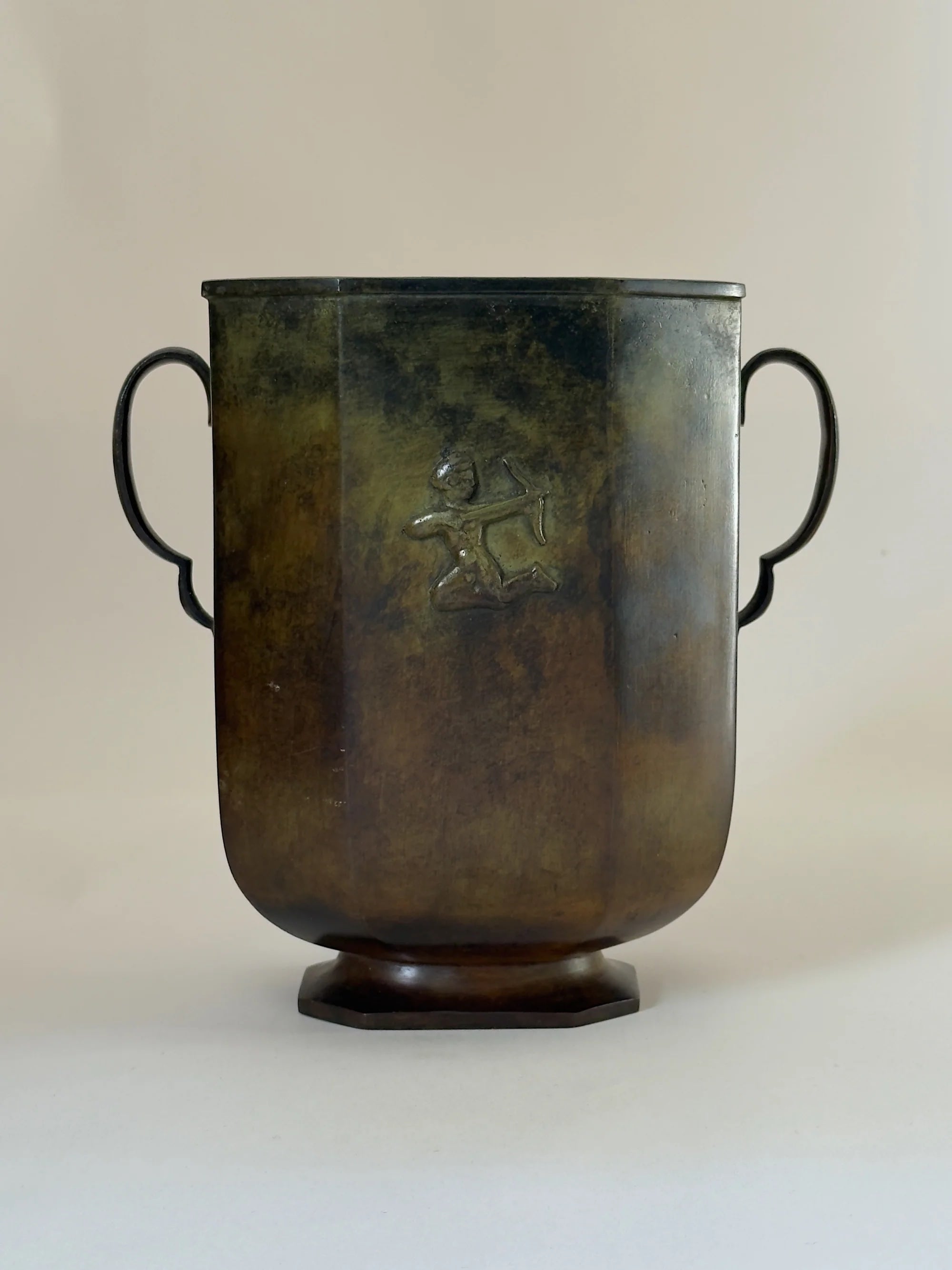 Art Deco Bronze Vase by GAB, Sweden, 1920s–30s — front view highlighting bronze finish and handles
