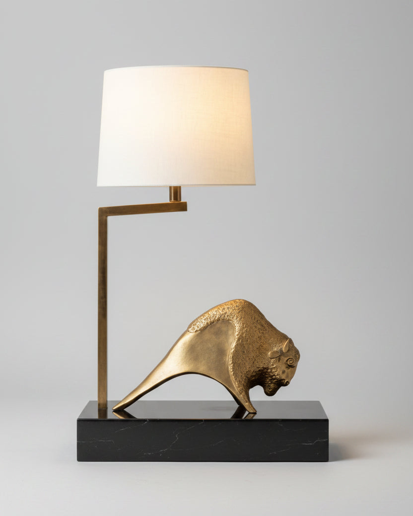 Mauro Manetti Table Lamp by Galerie Vauvart | The Oblist — brass and fabric shade