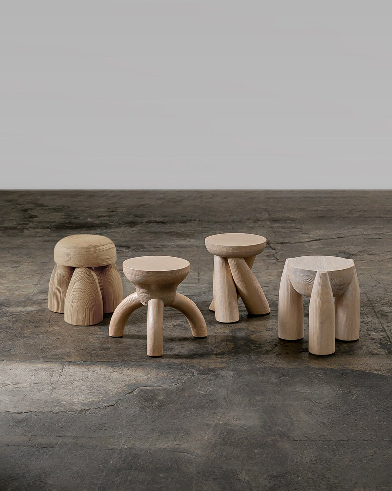 Solid Wood Set of Four Stools - ELEMENTOS by Daniel Couttolenc, Natural Finish by Daniel Couttolenc | The Oblist