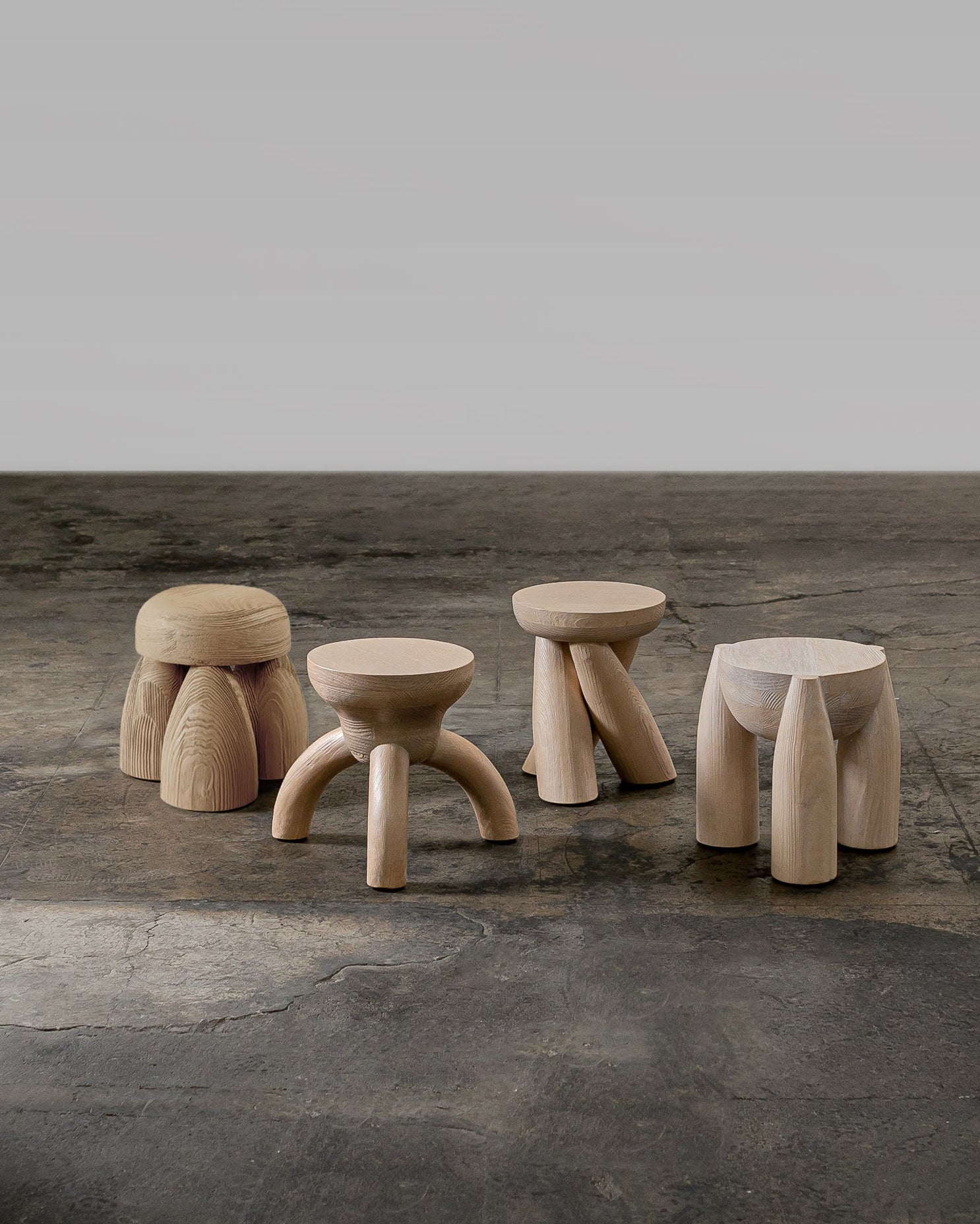 Solid Wood Set of Four Stools - ELEMENTOS by Daniel Couttolenc, Natural Finish by Daniel Couttolenc | The Oblist