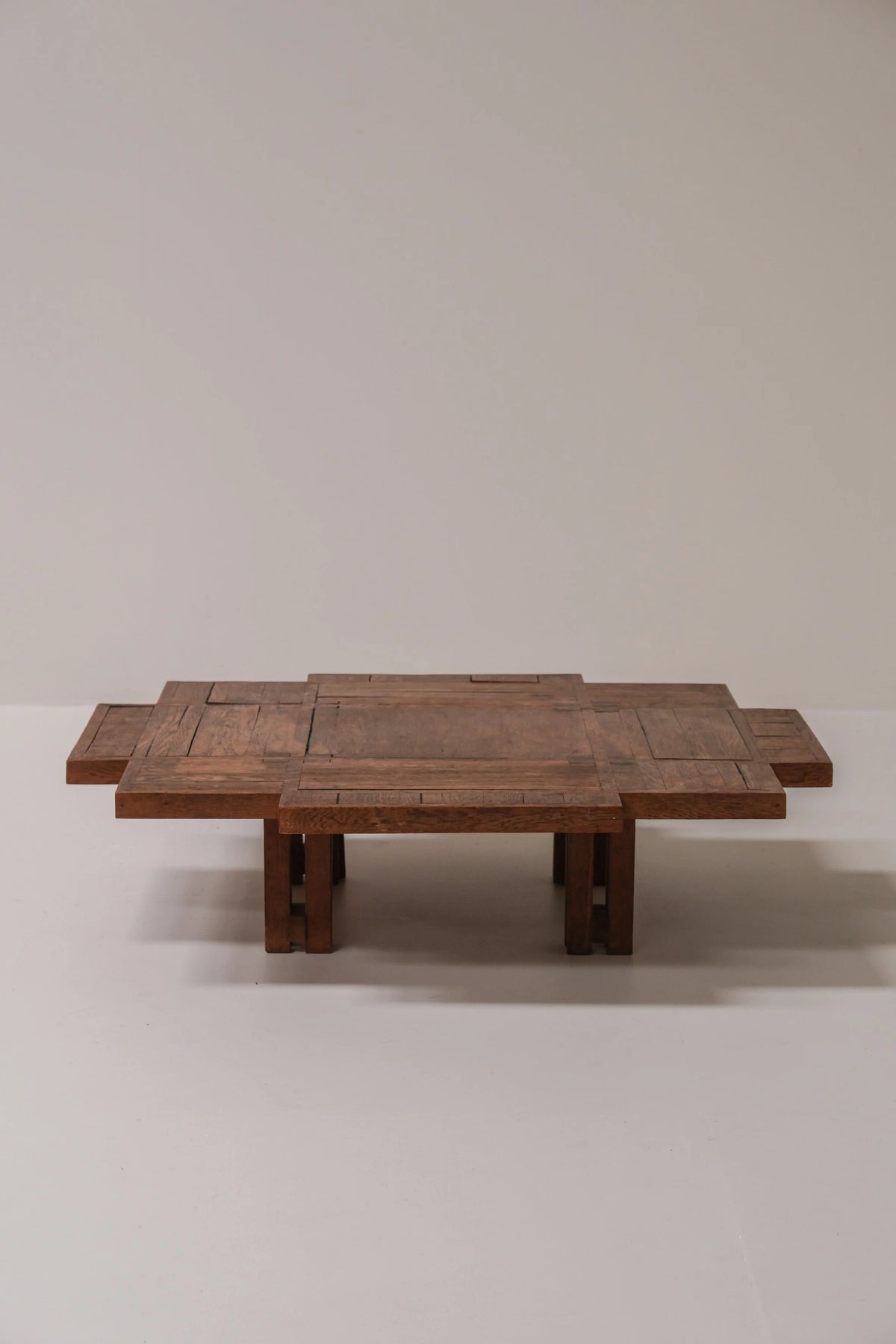 Unique Dutch Brutalist Square Oak Coffee Table, Netherlands, 20th Century — in context