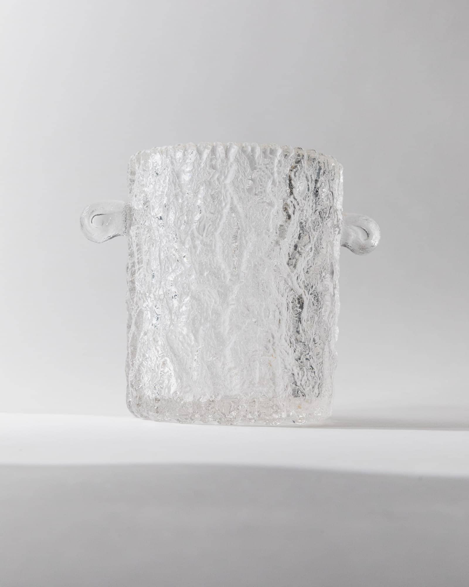1970s Glass Ice Bucket — front view highlighting textured glass surface