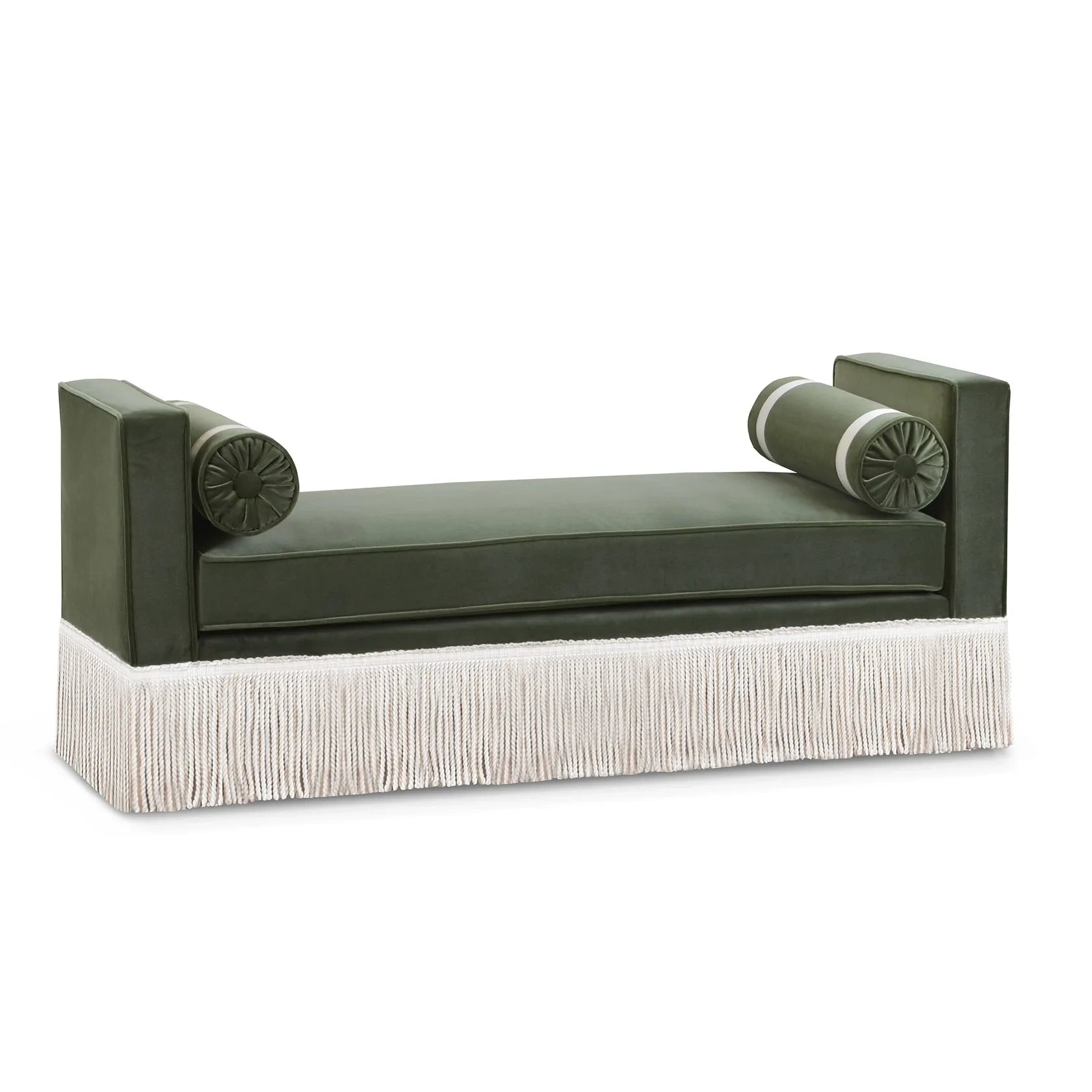 Julian Seat Bench - Green Velvet & Fringe — lifestyle setting