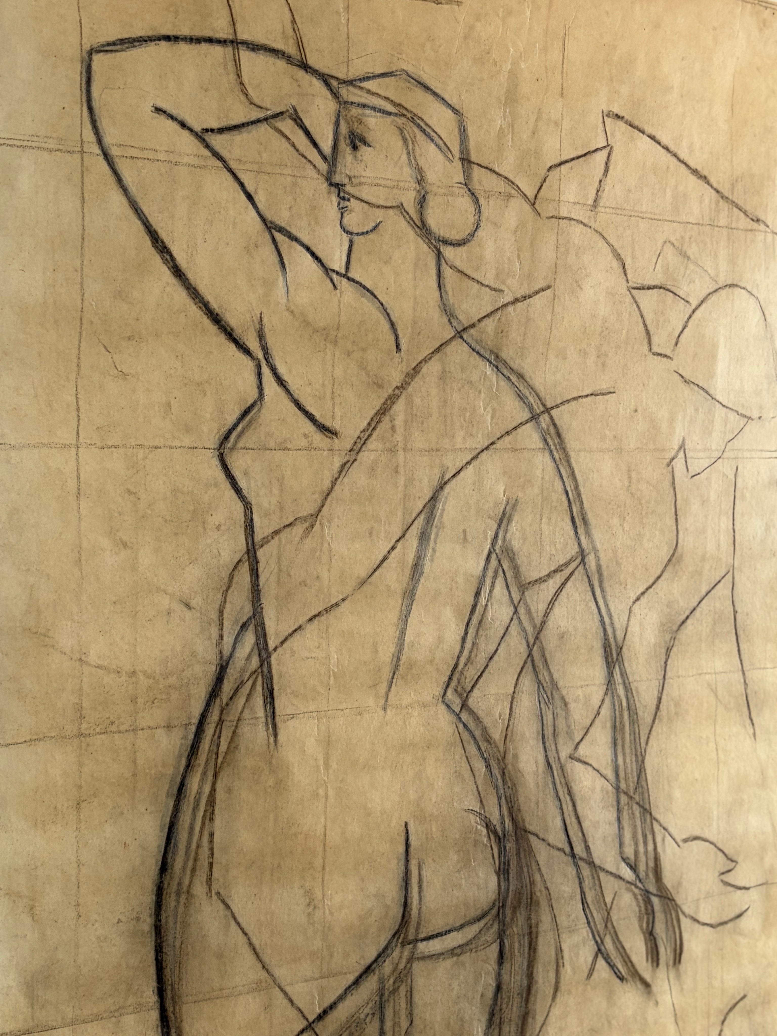 Monumental Art Deco Mural Esquisse by Emile Courtin (1923-1997), France, late 1940s — lifestyle setting