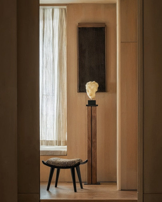Pantera Chair Stool in Wood and DEDAR Fabric — angled view in modern interior setting