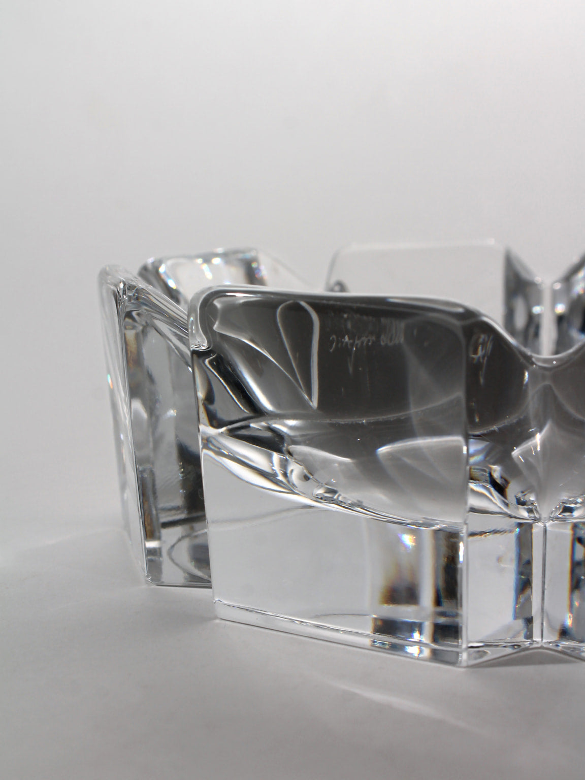 Lars Hellsten Full Lead Crystal "Corona" Bowl for Orrefors, 1970s — top view highlighting clear crystal facets
